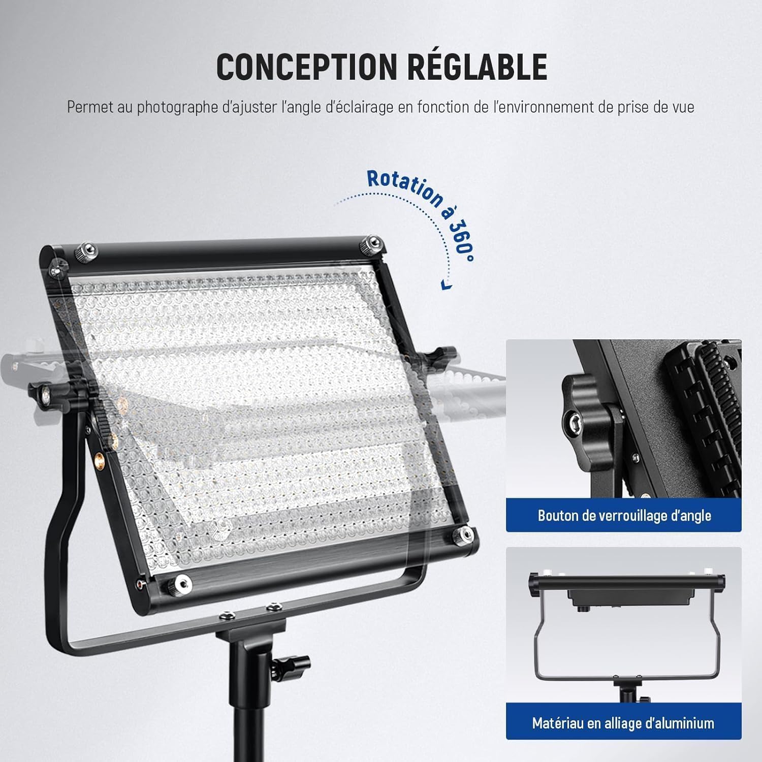 NEEWER Panneau Vidéo LED en Métal Professionnelle,Prise de Vue Vidéo,Cadre en Métal Durable,Intensité Variable 660 Perle,avec Support en U & Volets Coupe-flux,Température Bicolore de 3200-5600K CRI96+