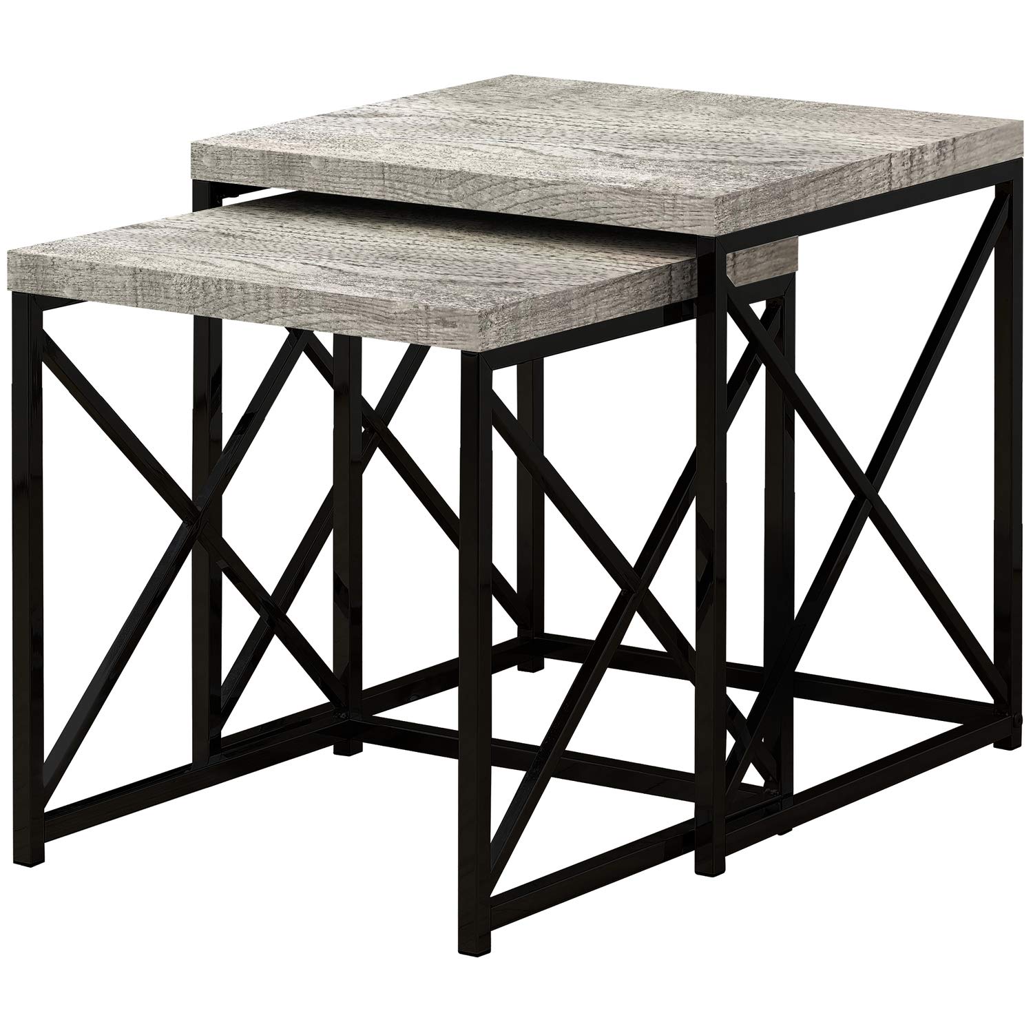 Monarch Specialties I TABLE-2PCS Set/Grey Reclaimed Wood/Black NESTING TABLE, Gray