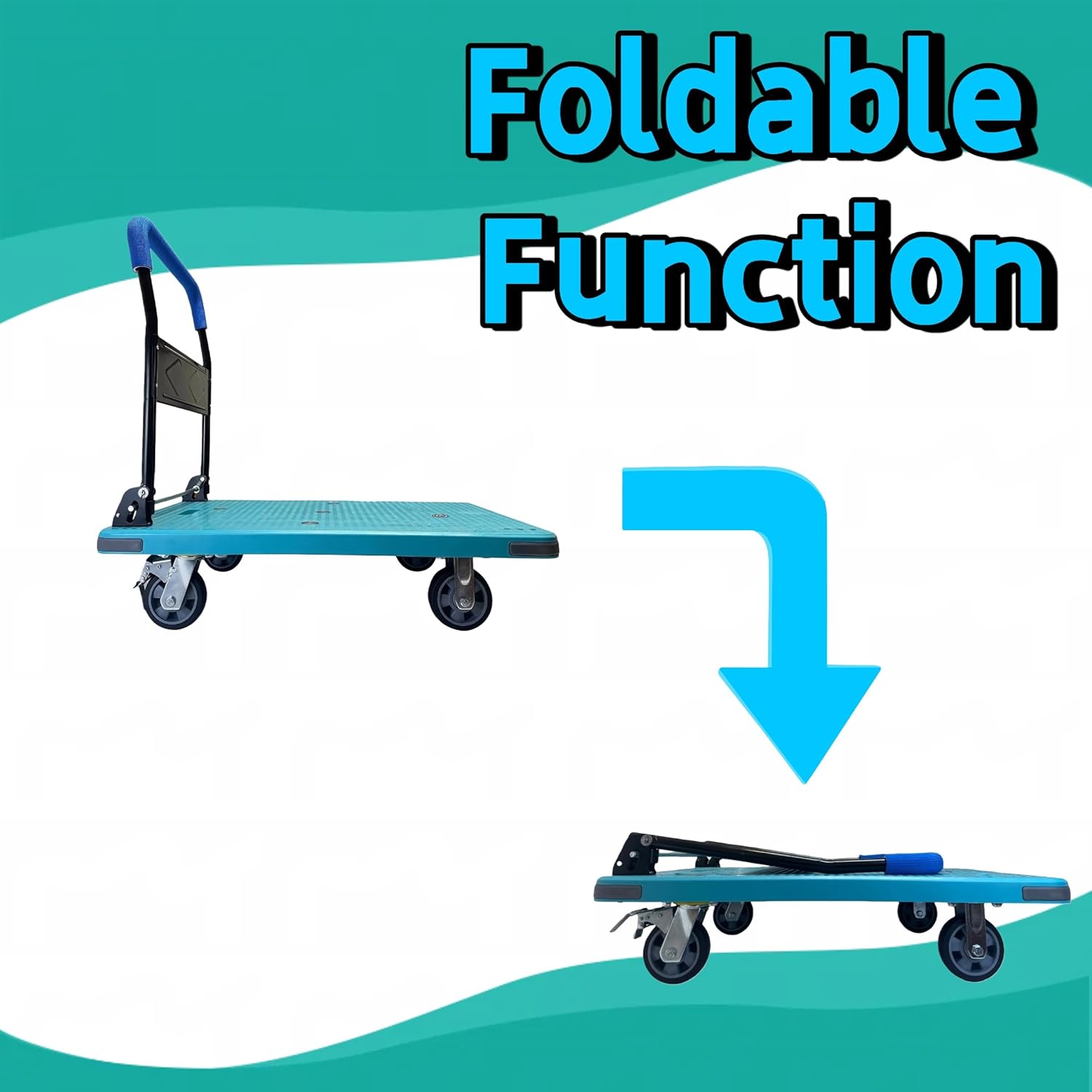 Heavy Duty Flatbed Cart with Brake Wheels,Push Cart Dolly,Suitable for Outdoor and Warehouse Workers for Moving Goods on Smooth and Rough Surfaces,Carries 1323lbs（35.4"x23.6"x34.6"）