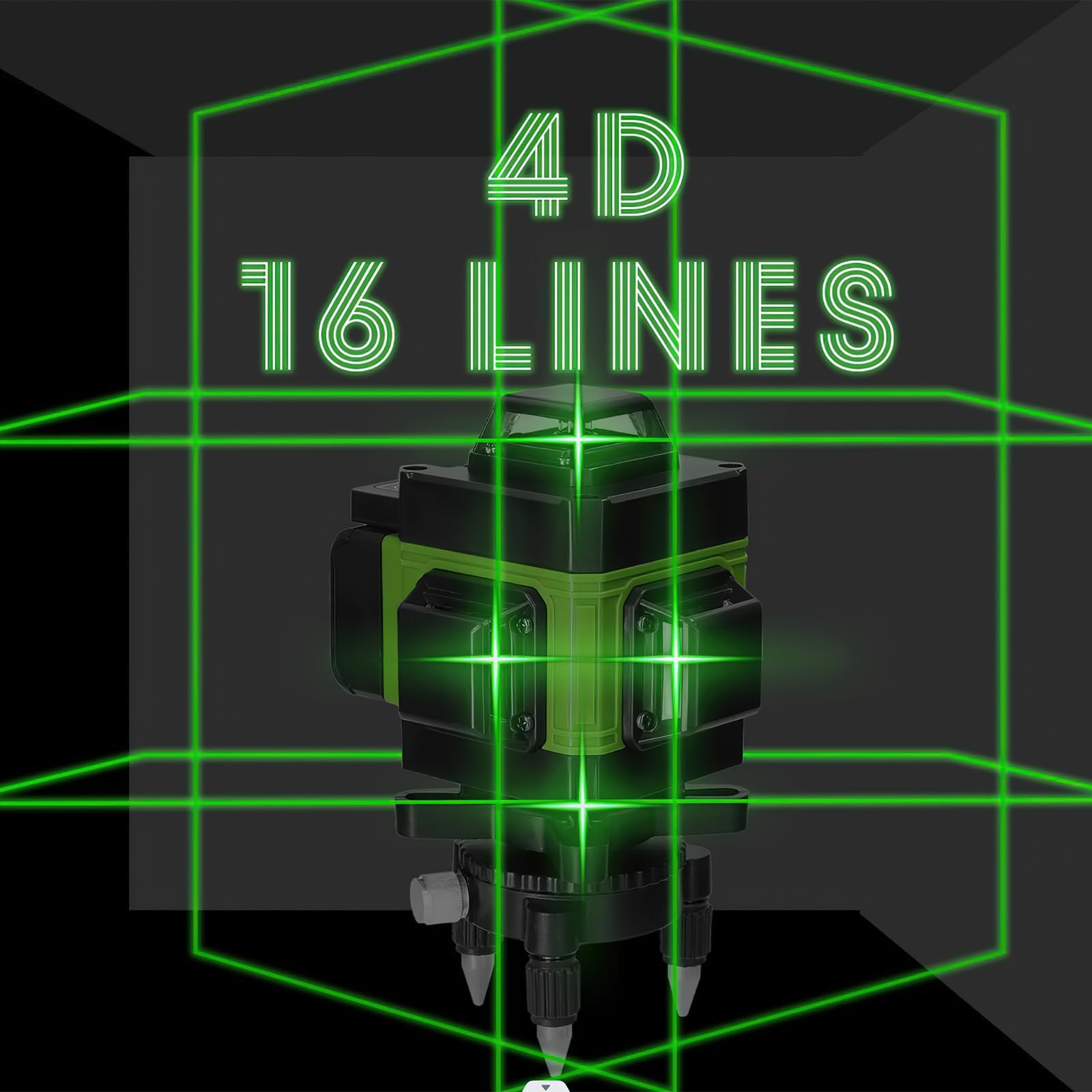 Laser en croix - 4 x 360 ° - Vert - Niveau laser auto-nivelant - Niveau laser 16 lignes avec trépied - Batterie rechargeable - 2 batteries de 2600 mAh - Laser de construction