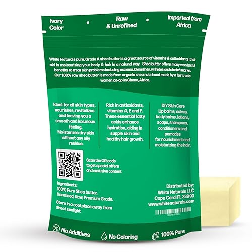 Miniatura 2 de Manteca orgánica de karité en formato de 16 onzas de White Naturals. Producto no refinado, 100% puro, crudo, grado A. Uso como hidratante para piel,
