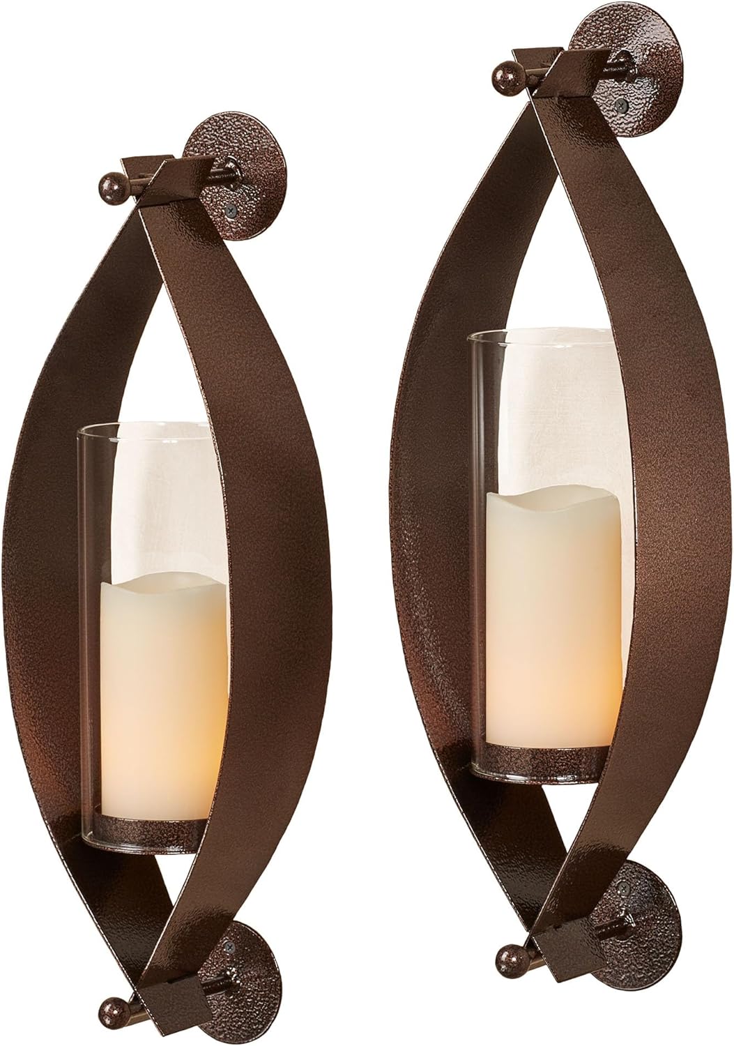 Touch of Class Xander Wall Sconce Pair - Handcrafted Steel - Bronze - Glass Hurricane - Set of 2 - Metal Sconces Holder for Bedroom, Bathroom, Living Room, Kitchen Walls, Hallways