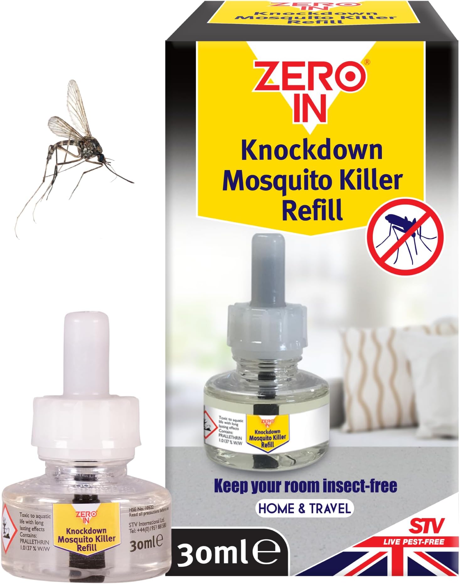 Zero In Knockdown Plug-In Mosquito Killer Refill – Odour-Free, Kills Mosquitoes, Midges, & Biting Insects on Contact - Provides Up to 45 Nights of Protection - 30ml Refill Bottle
