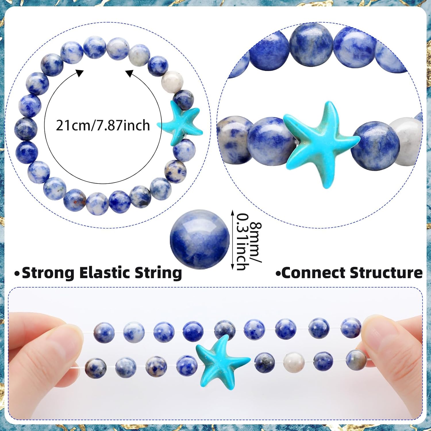 Hicarer 10 Pieces Beads Bracelet Natural Stone Elastic Friendship Bracelet for Women Men - Image 2