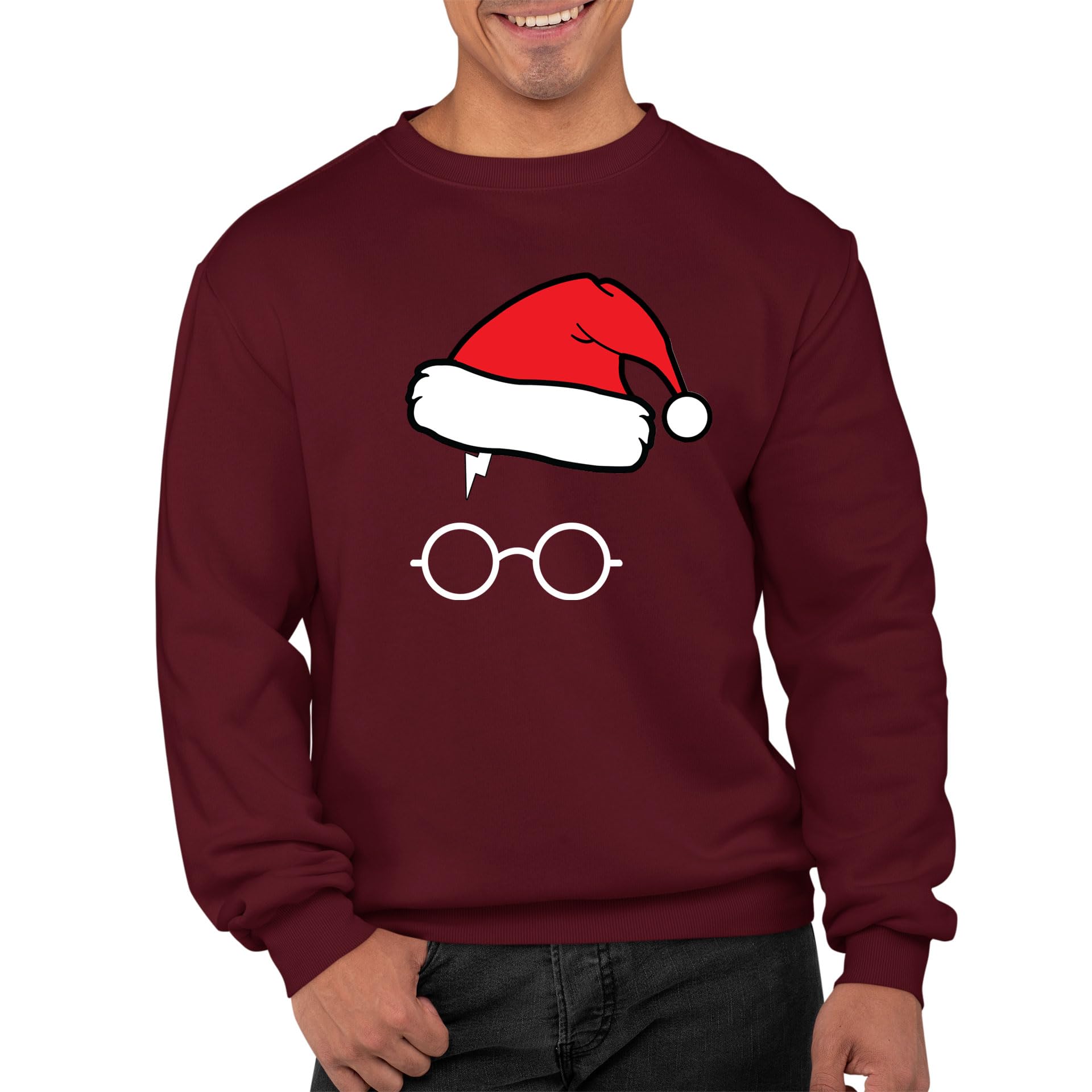 Graphic Impact Men's Wine Funny Retro Funky Glasses Christmas Santa Hat Ugly Xmas Theme Jumper Sweatshirt Adults Unisex Sweater (, Xlarge)