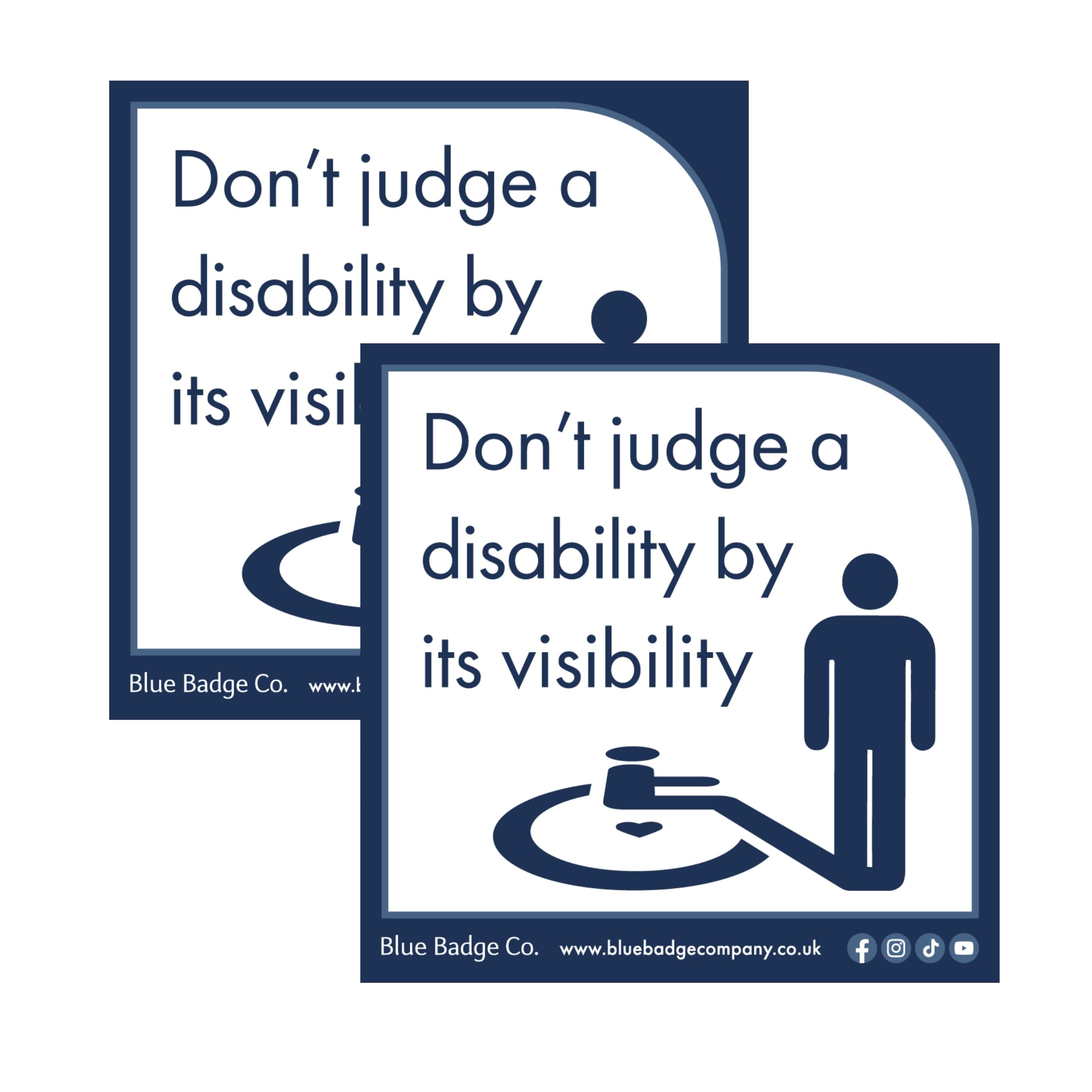 Disabled Car Window Sticker 2 Pack Square– “Don't Judge a Disability by It's Visibility” Disability Parking Awareness Vinyl Decals