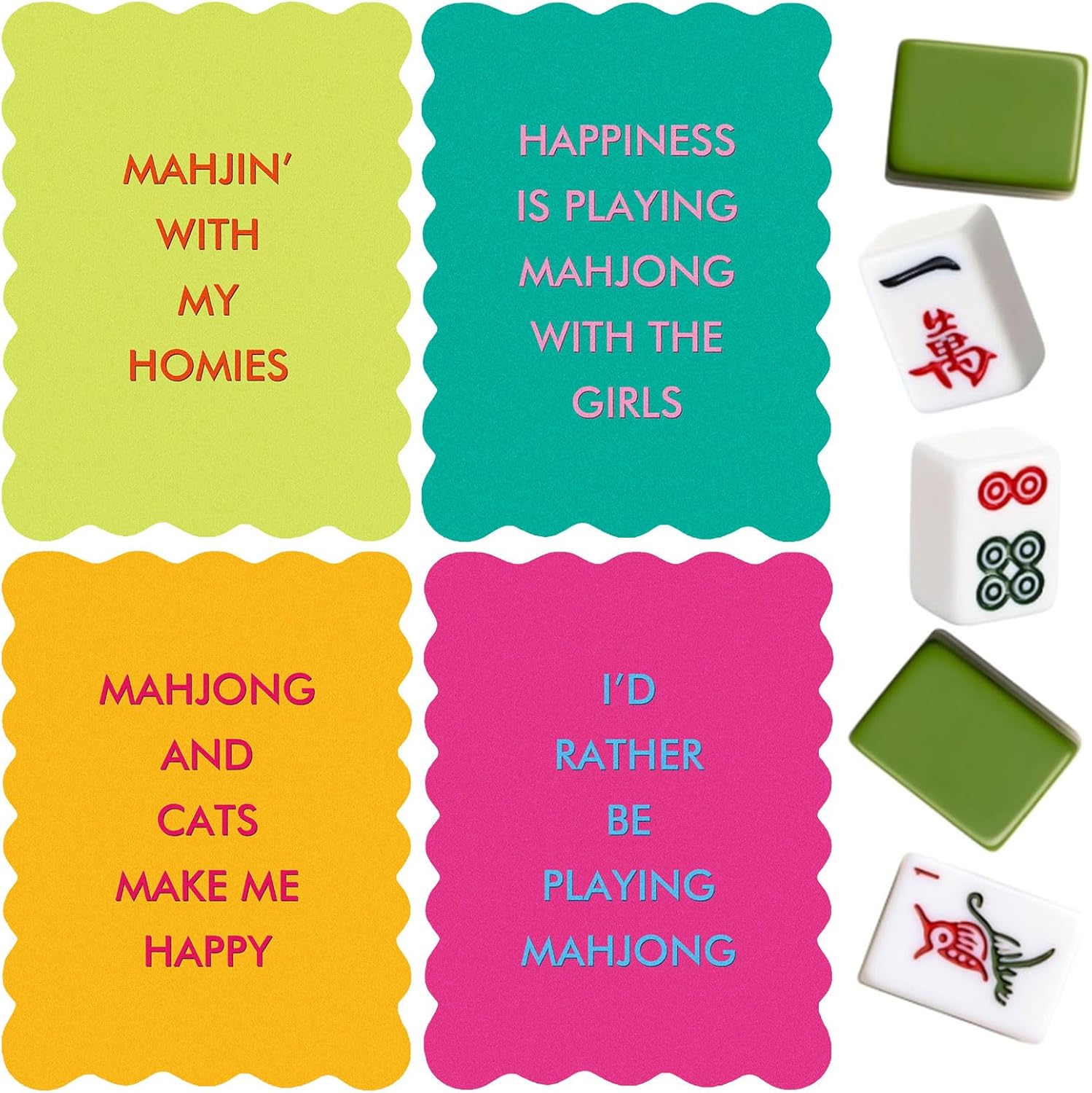 FYSUIMU Mahjong Shuffler Cards Colorful Mahjong Tile Mixer Scalloped Funny Saying Plastic Shufflers Accessories for Home Party Game Lover Supplies, 6 Pcs