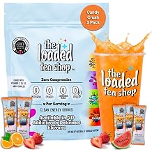 The Loaded Tea Shop Energy Drink Mix Sticks, Candy Burst 5 Pack, Sugar-Free, Zero Calories, 200mg Natural Caffeine, No Artificial Colors/Flavors, Powder Packets w/ B Vitamins - Energy Drink Alternative