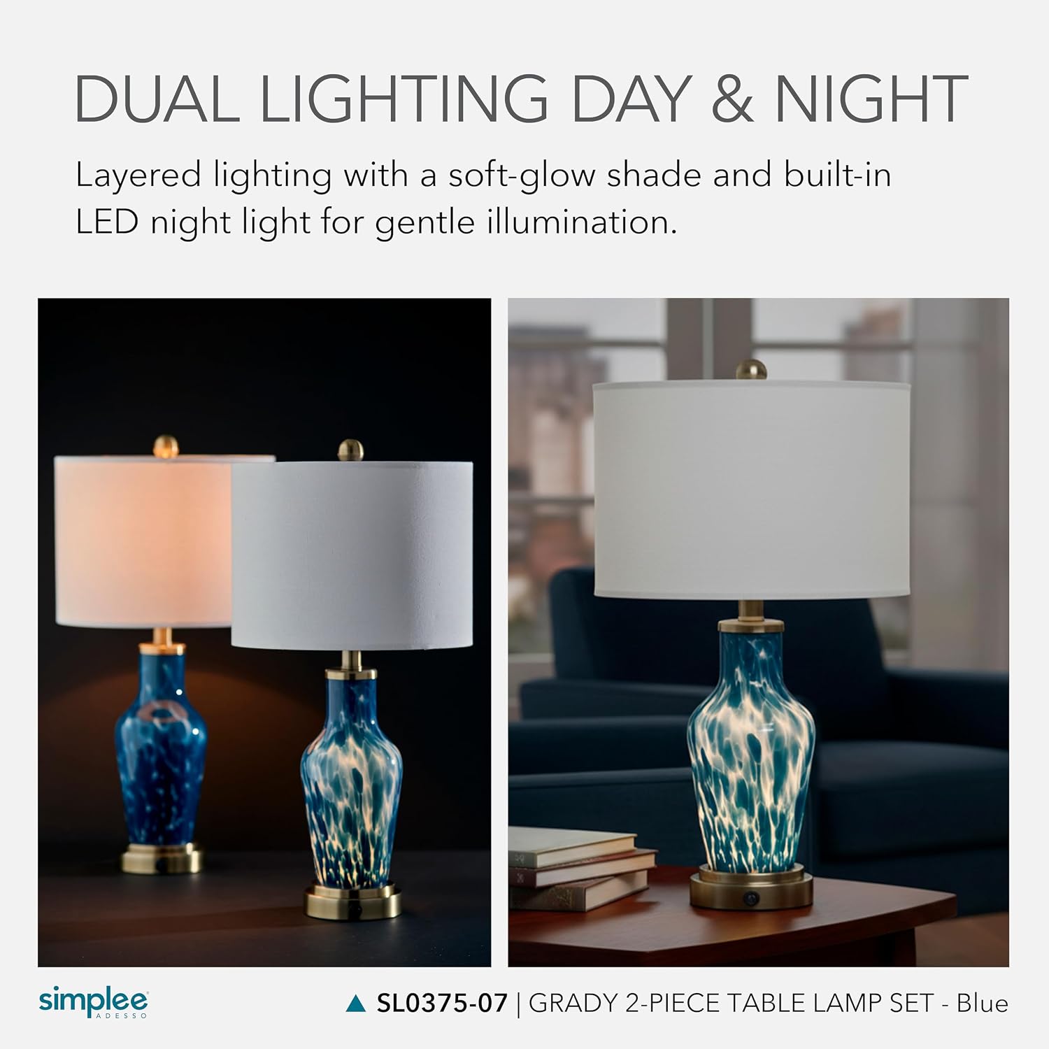 Adesso Set of 2 Dual-Light Table Lamps, USB Ports, AC Outlet, 24” image 4