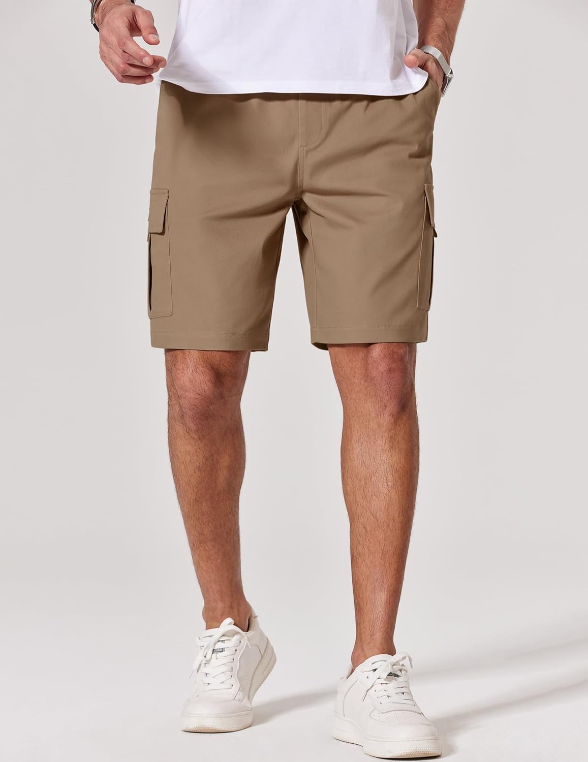 COOFANDY Mens Cargo Cotton Twill Cargo Shorts Drawstring Stretch Elastic Waist Casual Work Short with 5 Pockets - Image 2