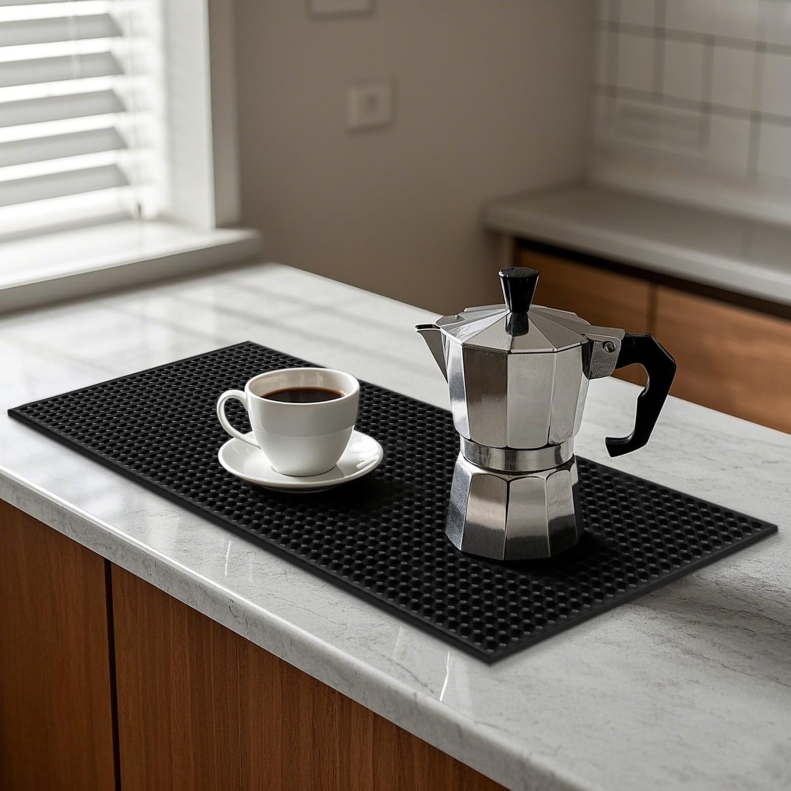 MOUYAT 8 tappetini da bar in PVC, 15,2 x 30,5 cm, colore nero, per cucina, piano di lavoro, hotel