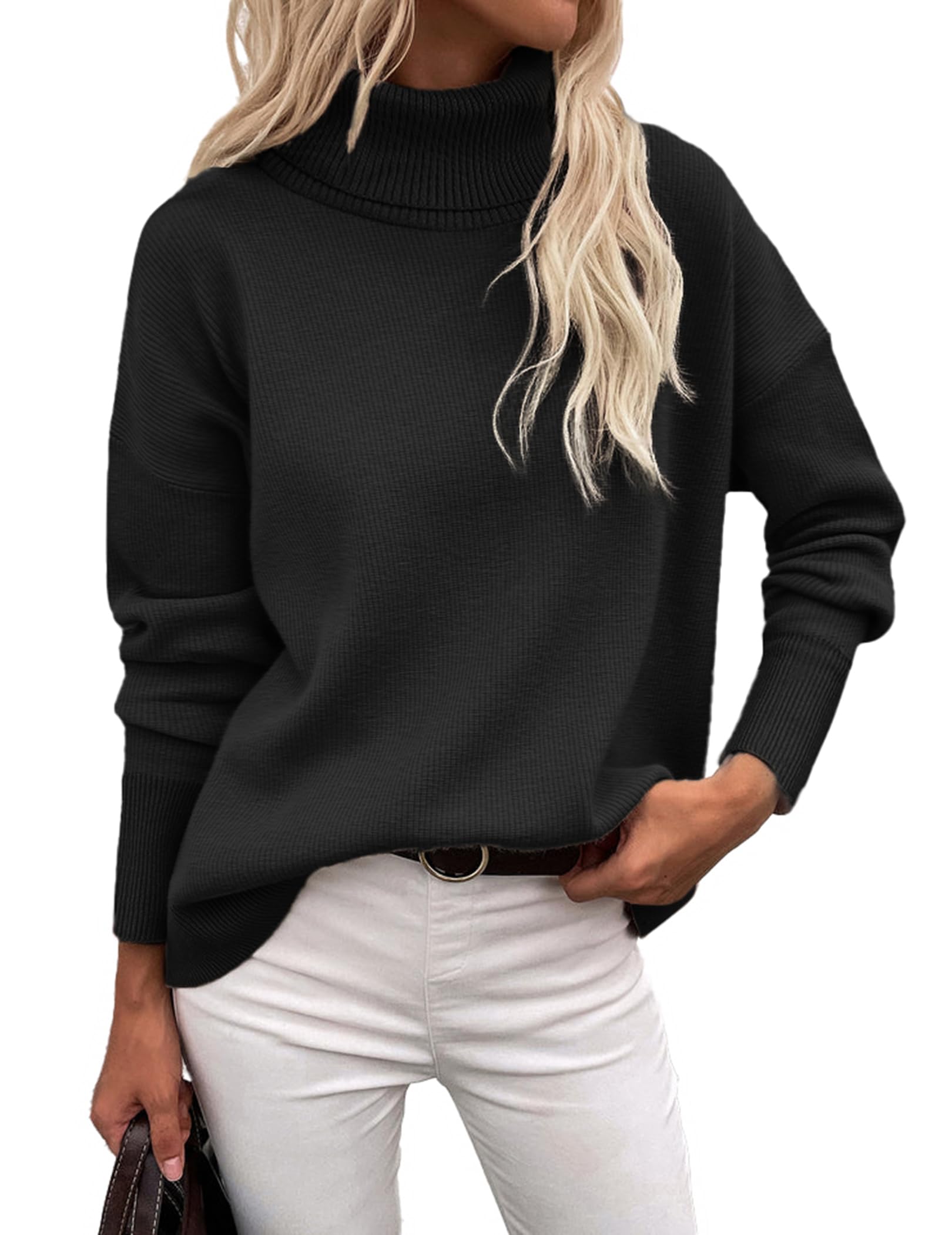 Zeagoo Women's Turtleneck Sweater 2024 Fall Winter Chunky Knitted Pullover High Low Hem Trendy Basic Jumper Top