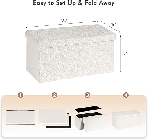 Miniatura 90 de B FSOBEIIALEO Cubo otomano de almacenamiento pequeño Sherpa otomano otomano, otomanas plegables y portátiles, piel de peluche sintética, color