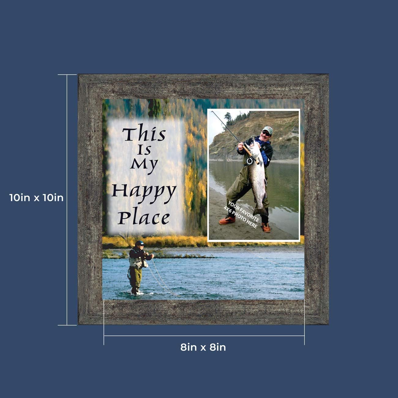 Fly Fishermen Happy Place, Personalized Picture Frame decorations for home and office, 10X10 9729BW