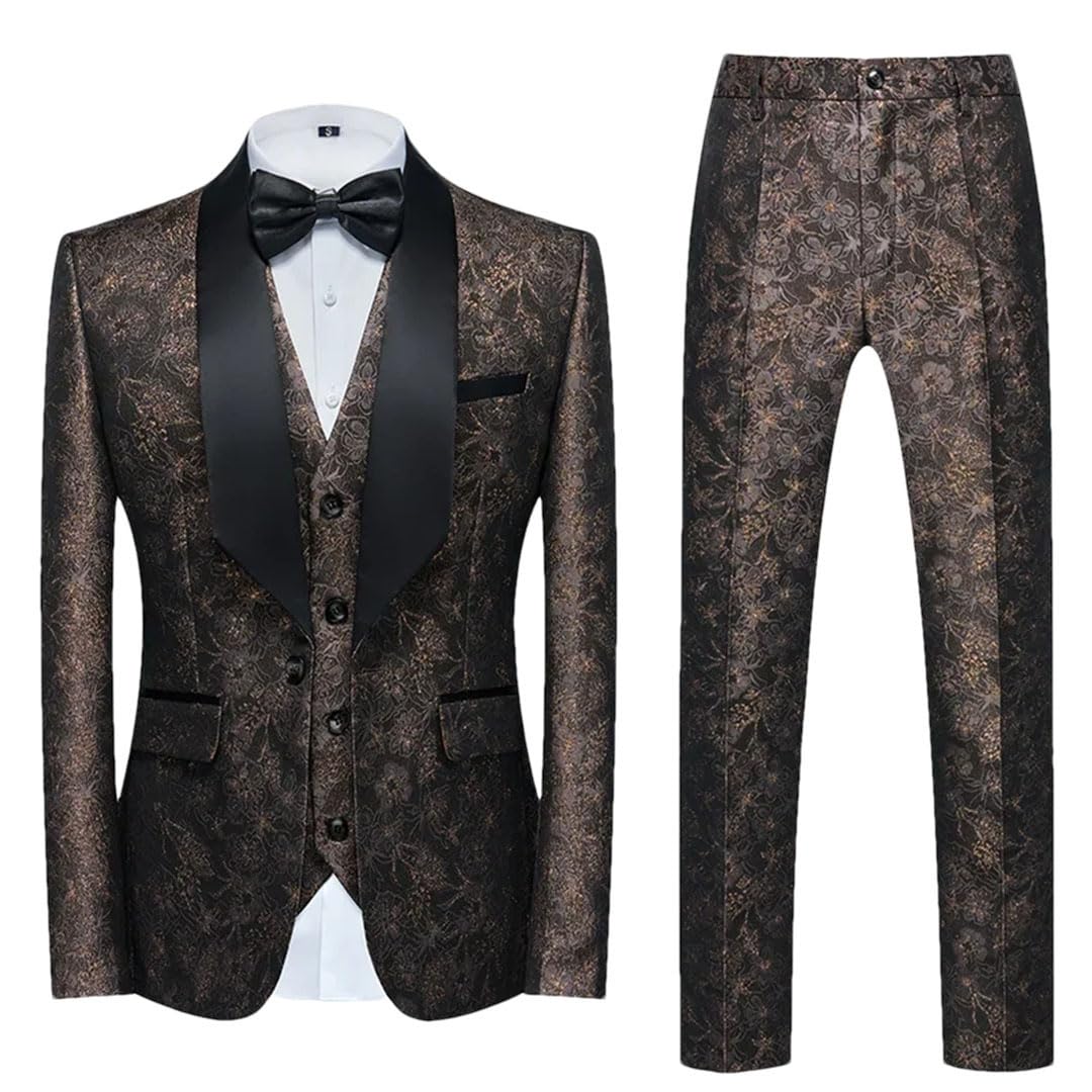 Uomini Casual Affari Abiti Da Sposa Fiore Cappotto Pantaloni 3 Pz Set/Maschile Stampato Giacche Giacca Pantaloni Gilet Vestito