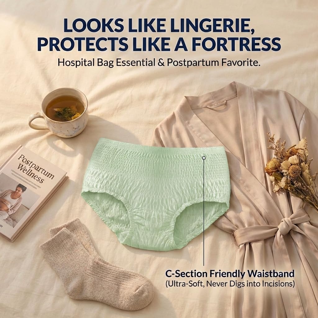 pH 4.5 Period Underwear (Overnight, Sage Green) - Holds 8 Tampons (400ml). Bio-Silk Disposable Panties for Heavy Flow, Postpartum, Incontinence. 17x Drier Than Cotton (6 Count) - Image 7