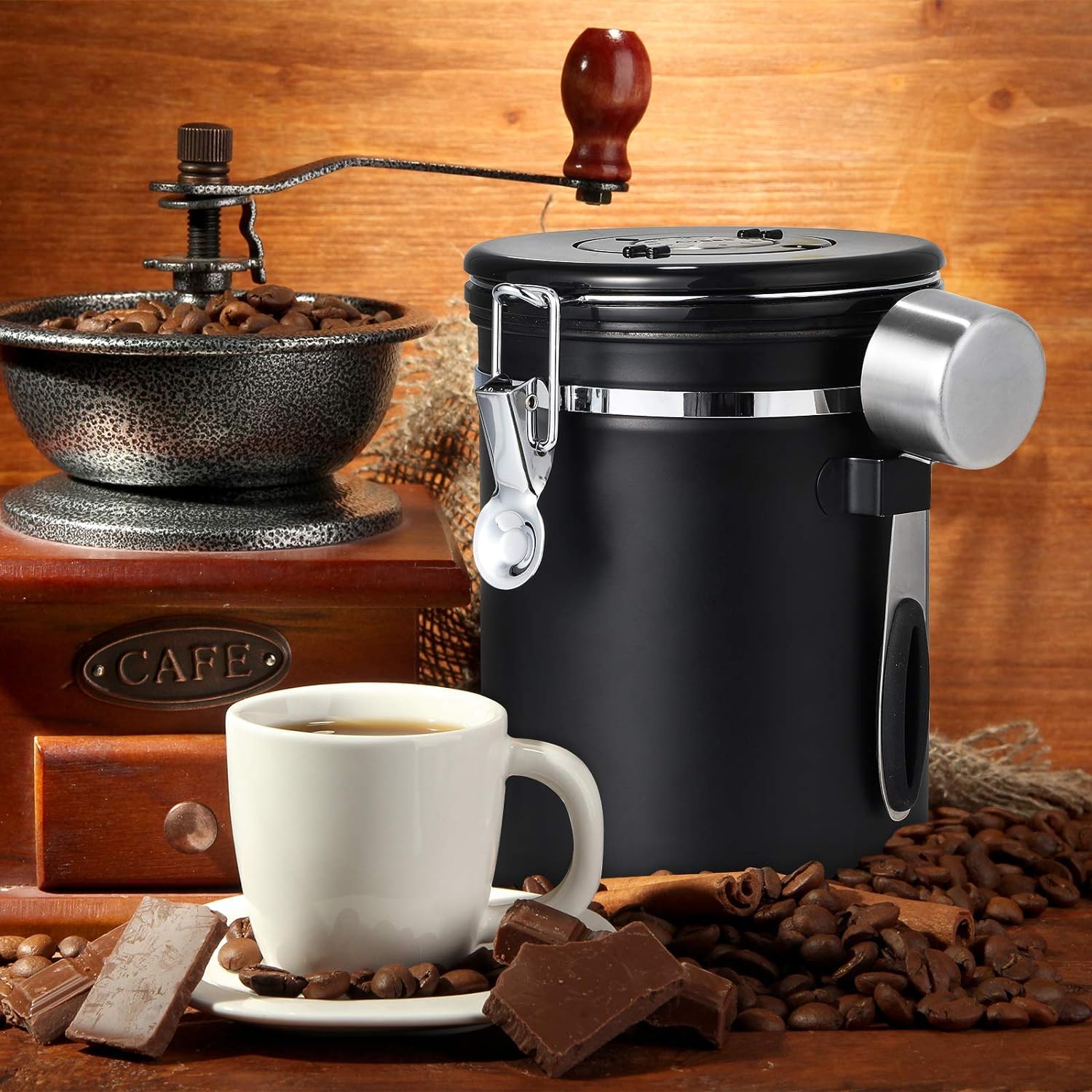 Hossejoy 2.8L Airtight Coffee Canister, Stainless Steel Airtight Container with Measuring Scoop - Image 2
