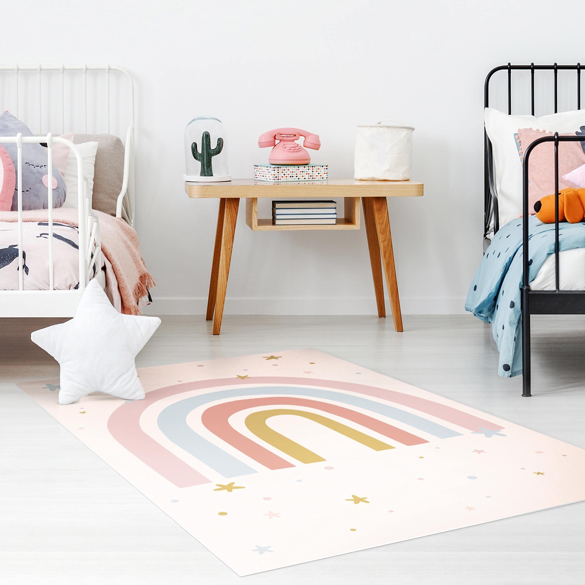 Vinylteppich nass abwischbar Kinderzimmer Bodenschutz - Made in Germany - Regenbogen Modern 2,2mm dünne Vinyl Bodenmatte Pastell Kinderteppich trittsichere Matte 3843 (40x60cm)