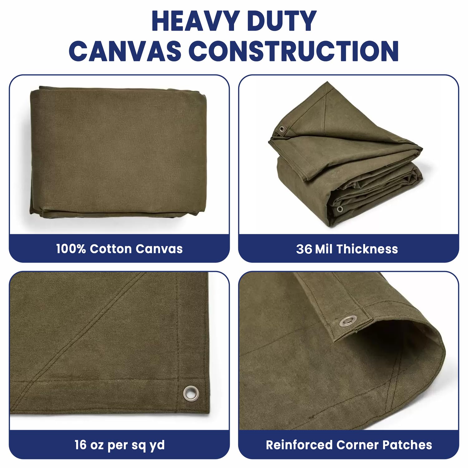 Amazon.com: Tarps Now 12x16 ft Heavy Duty Canvas Tarp, 36 Mil, 16