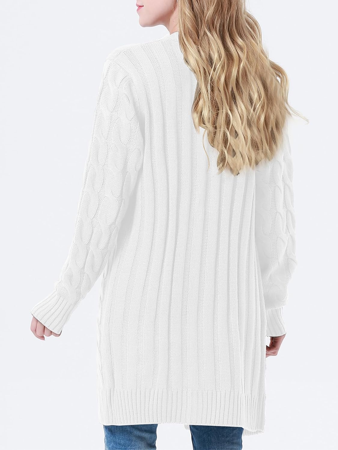 Womens Cardigan Long Sleeve Cable Knit Sweater Open Front Loose Outwear with Pocket - Image 4