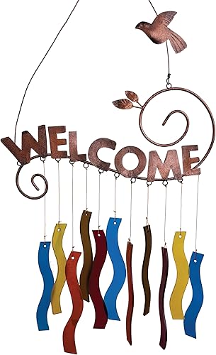 Carillón de viento de vidrio ondulado Blue Handworks, bienvenido hecho a mano