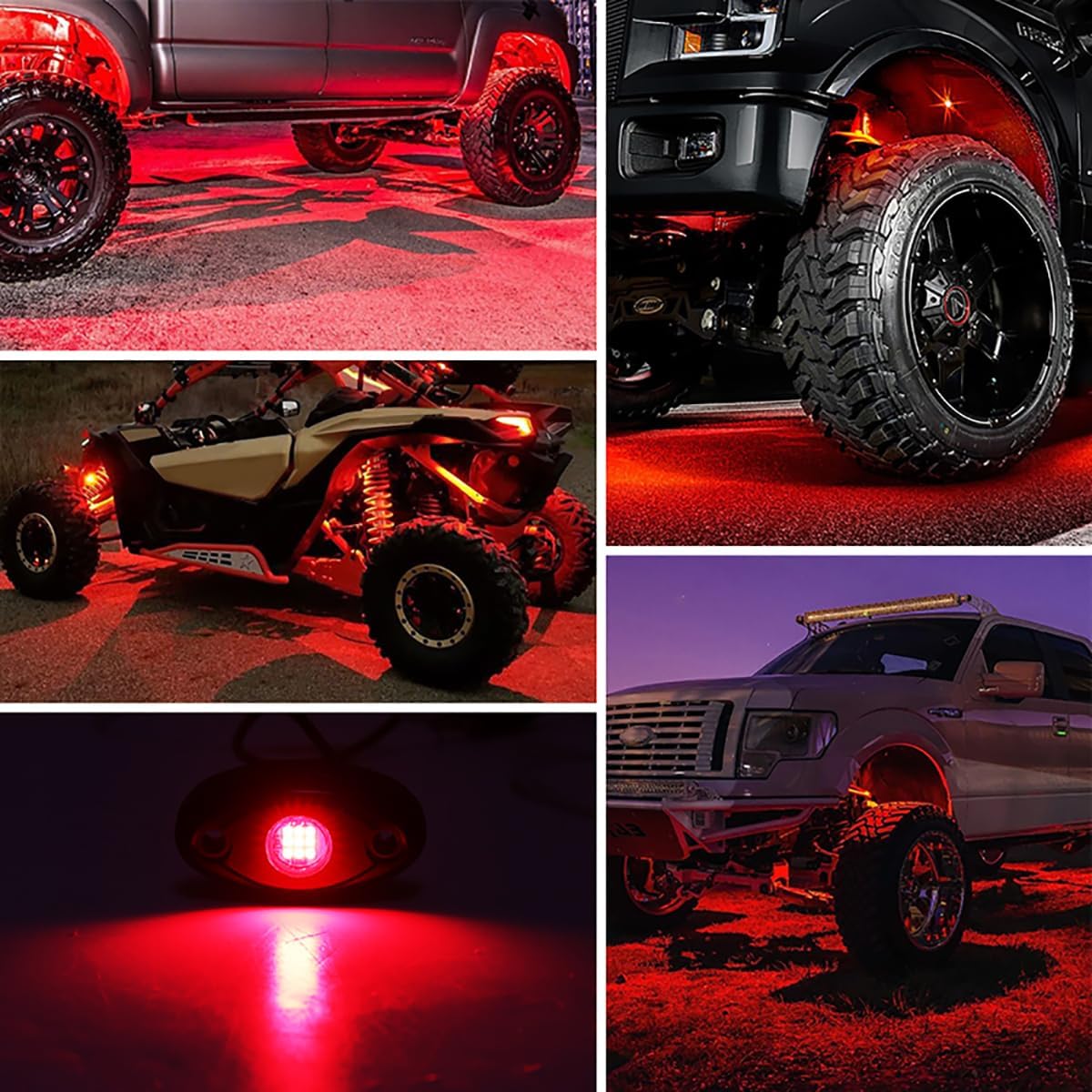 4 Pods LED Rock Lights, VIVIPART Red Rock Lights Waterproof IP68 Neon Underglow Lights Compatible with Jeep Off Road Truck Pickups Cars ATV UTV SUV Boat