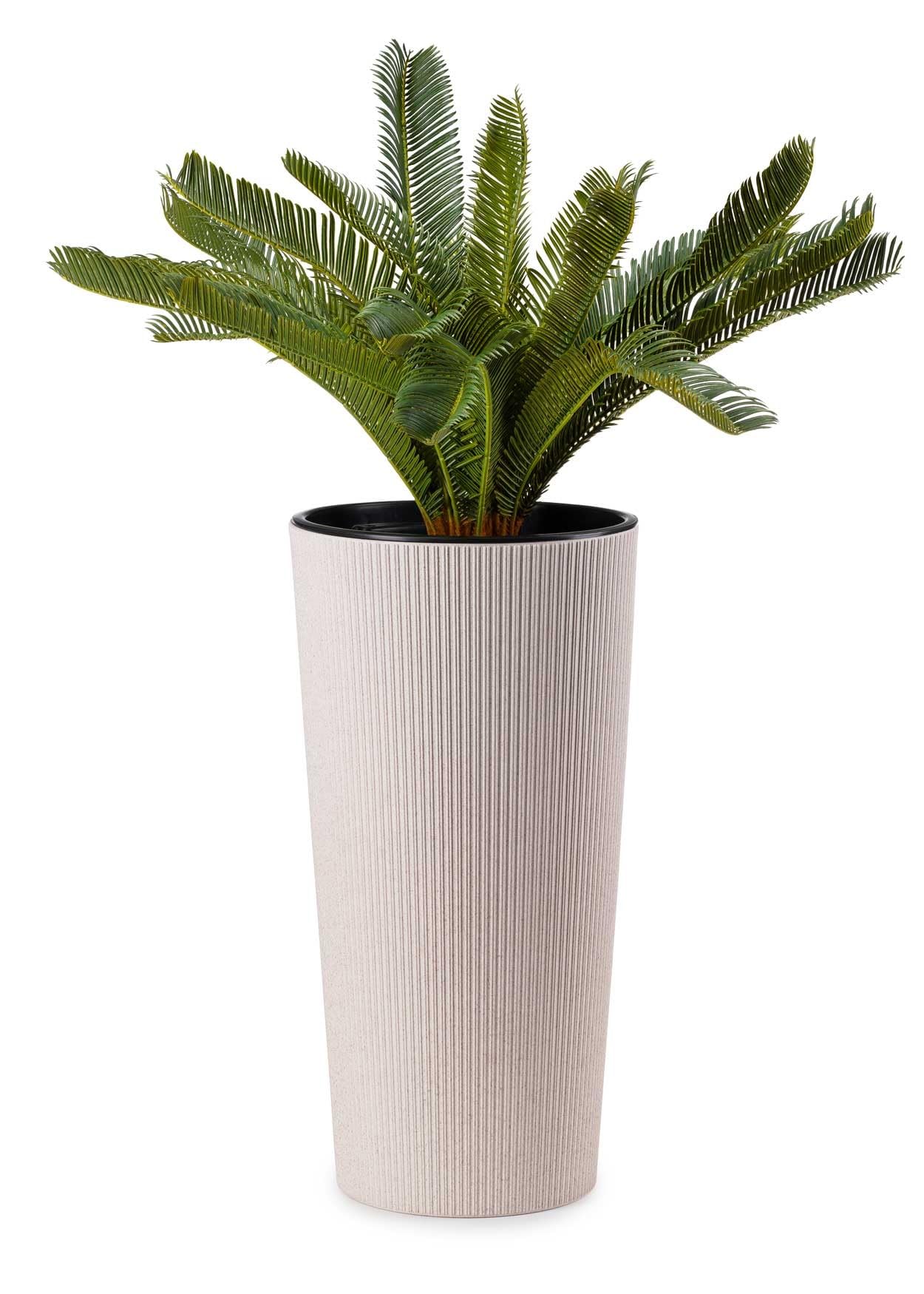Lot de 2 grands pots de fleurs avec insert pour jardinière, beige, en plastique, pour décoration de salon ou de jardin | Lot de 2 cache-pots (30 x H57 cm et 25 x H46 cm)