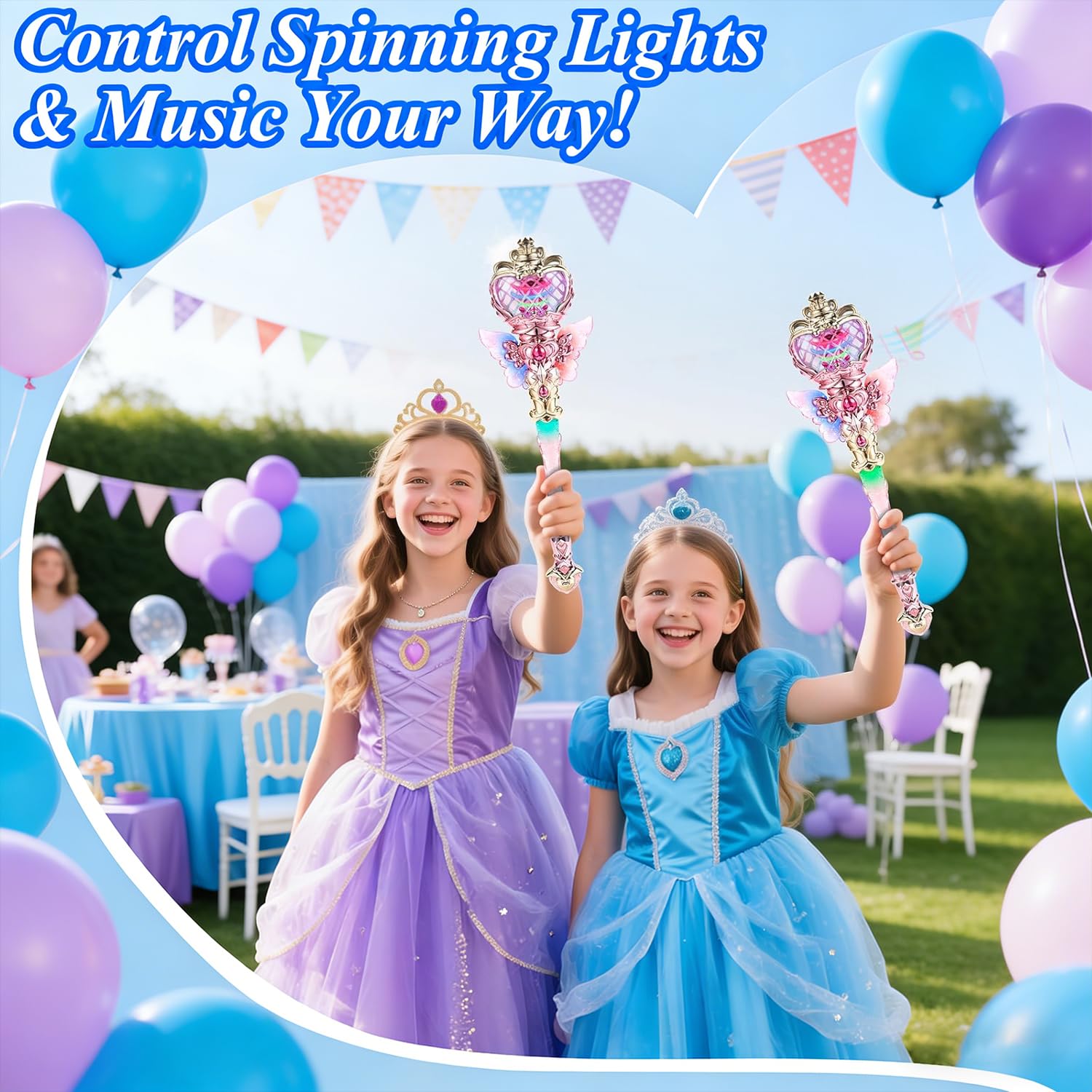 PATPAT® Light-Up Princess Magic Wand with Music, USB Rechargeable LED Fairy Magic Stick with Heart Crown & Angel Wings, Fantasy Role-Play Magical Stick Costume Party, Cosplay, Pretend Play & Gifting 4
