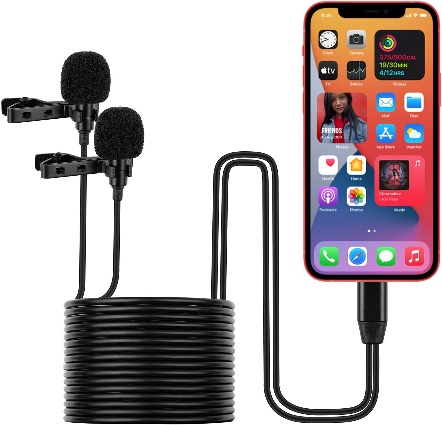 Dual Lavalier Microphone, Wired Lav Mic Replacement for iPhone 12 Pro Max / 12 Pro / 12/11 Pro Max / 11 Pro / 11, Recording Ominidirectional Condenser Lapel Mike for YouTube, Interview, Vlog 13ft