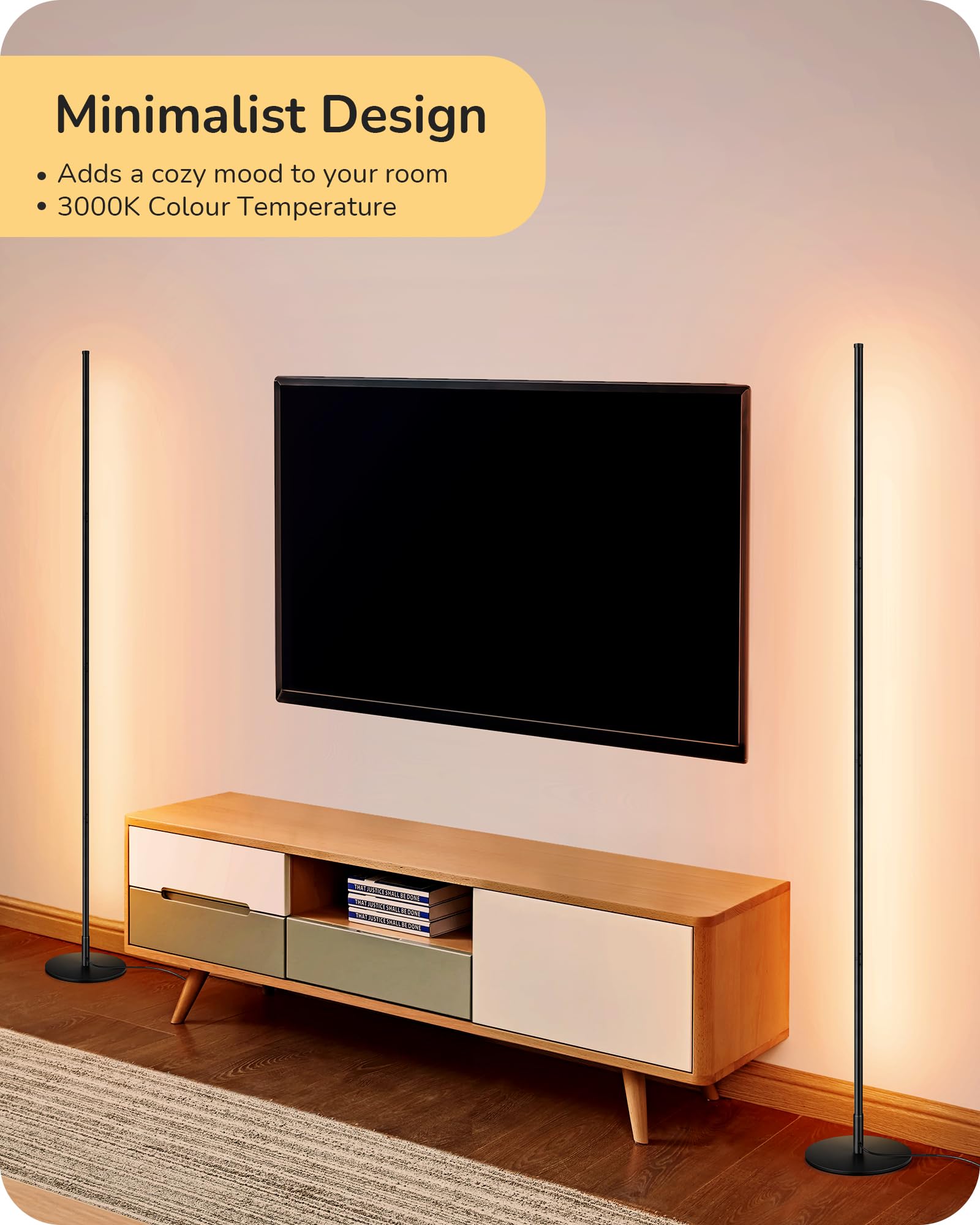 EDISHINE 2 Pack LED Floor Lamp, 146cm Minimalist Dimmable Standing Lamp with Foot Switch, Stepless Dimming - Image 4