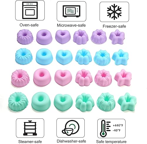 Miniatura 2 de To encounter Paquete de 24 moldes de silicona, antiadherentes de 3 34 pulgadas de tamaño completo, tazas de silicona para hornear, molde para donas,