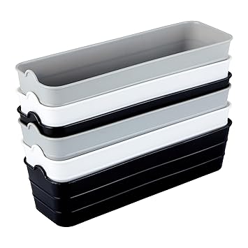KOLORR Unbreakable Flexi Tray Narrow- Black, Brown, Grey (Pack of 6) | Bathroom Organiser | Desk Organizers for Staitionary Jwellery Tool Cabinet for Bedroom or Washroom Kitchen Office - image, photos