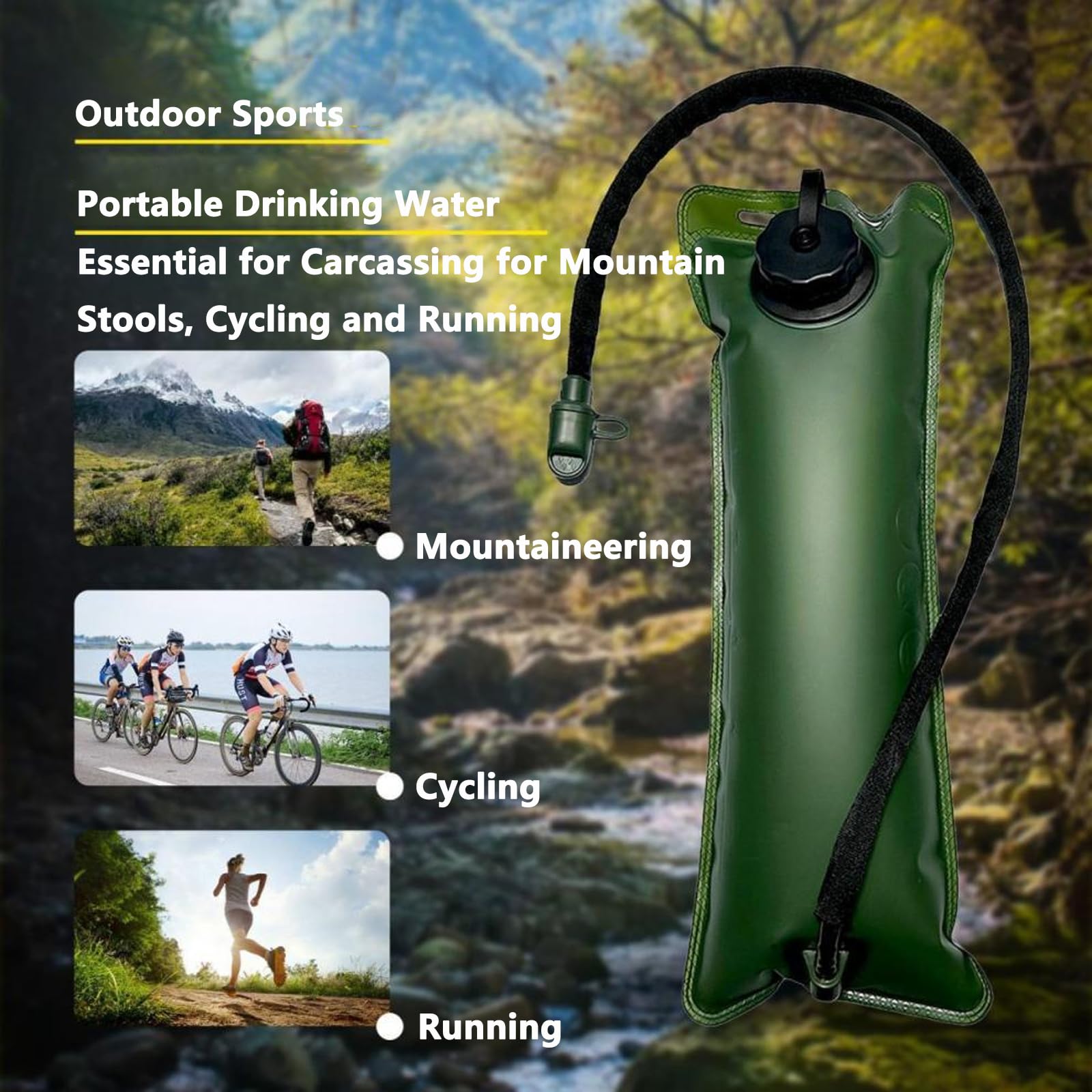 2L Bolsa de Agua Portátil, sin BPA, antibacteriana, con Doble Cierre de Agua y Manguera de hidratación Resistente, Mochila, Senderismo, Actividades al Aire Libre y Deportes
