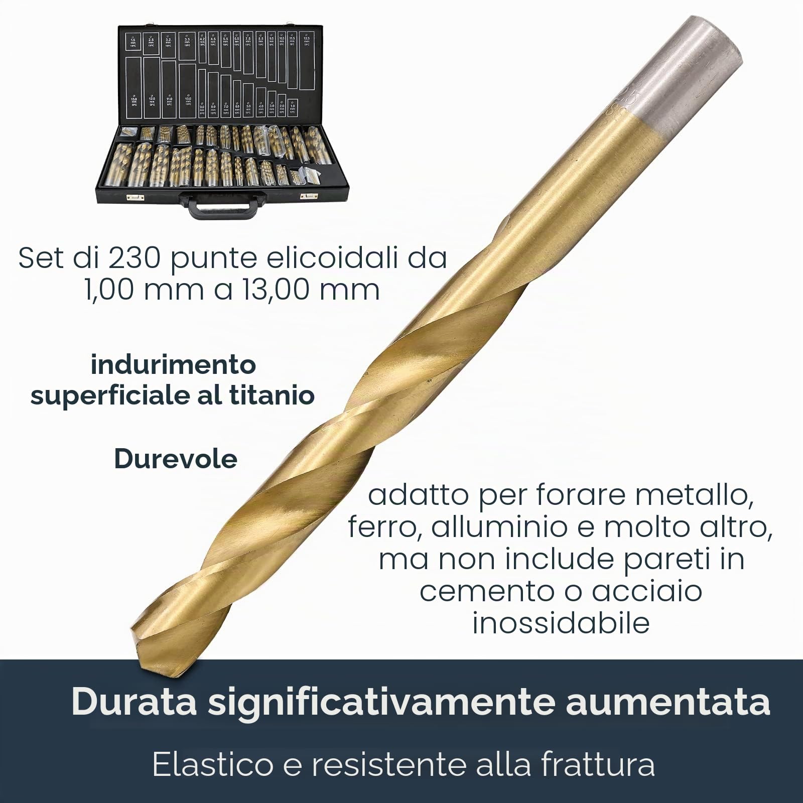 Set di punte per trapano Tubiaz 230 pezzi, punte in metallo da 1-13 mm, punte elicoidali rivestite in titanio, DIN338, punte per acciaio HSS, punte per legno, scatola di punte per trapano