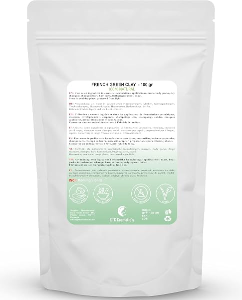 Französische grüne Tonerde (French green clay) – 100 g – DIY-Gesichtsmasken, Körpermasken, Haarmasken, sanfte Peelings und Scrubs, Seifenherstellung, Anti-Aging und Hautstraffung, natürlich - 2