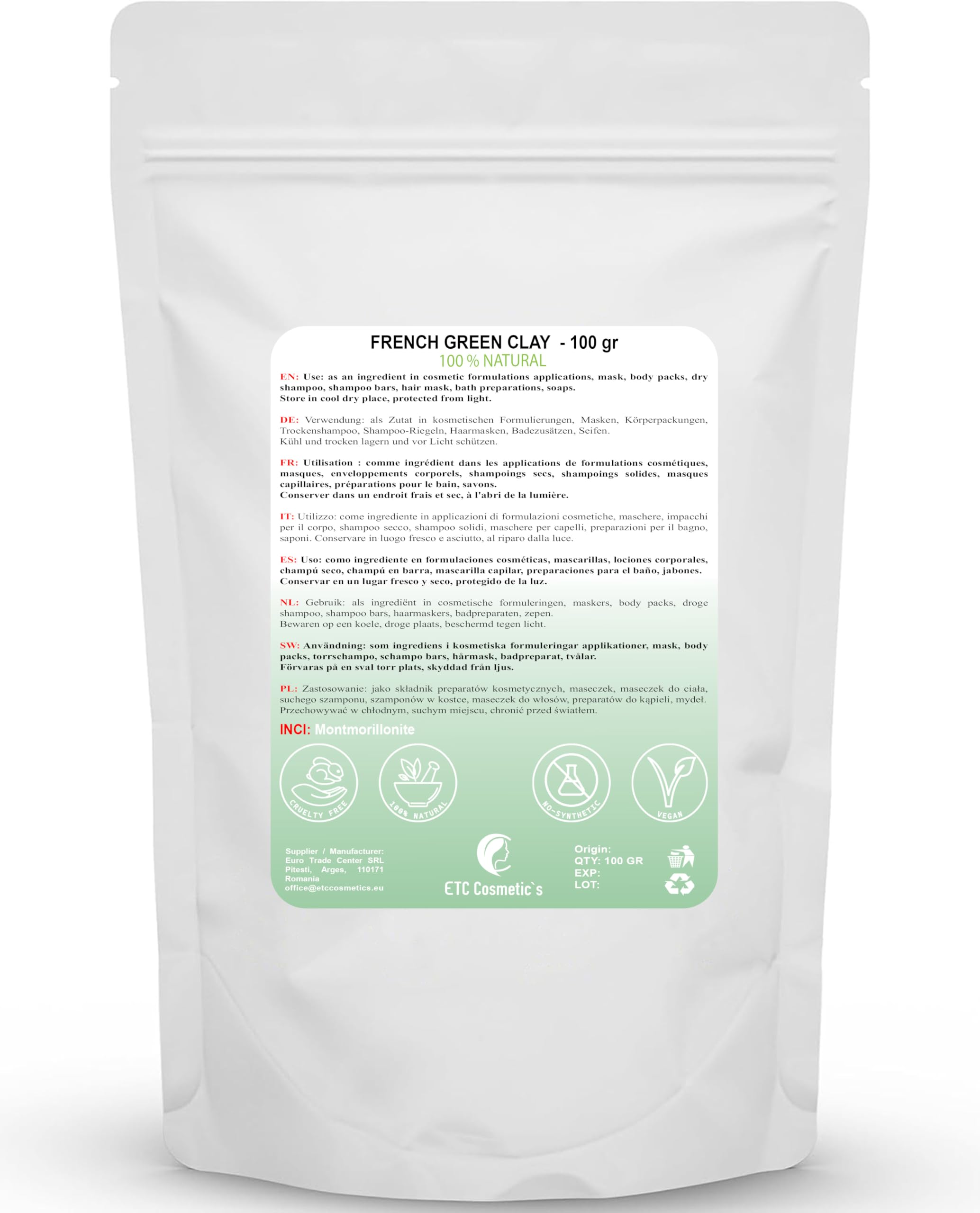 Besuche den ETC Cosmetic`s- Französische grüne Tonerde (French green clay) – 100 g – DIY-Gesichtsmasken, Körpermasken, Haarmasken, sanfte Peelings und Scrubs, Seifenherstellung, Anti-Aging und Hautstraffung, natürlich in use