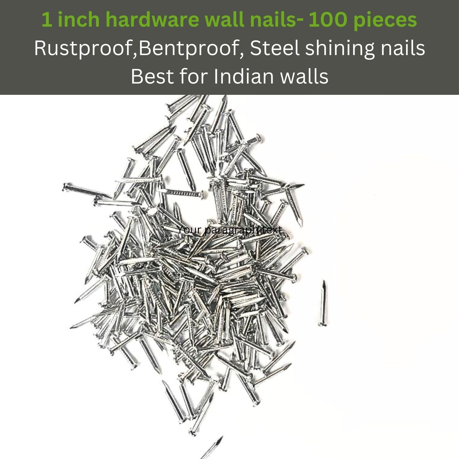 Best Strong Medium Size Hardware keel | Steel Wall Shining Nails | rustproof and Bent Proof Wall Nails for Hanging Photo Frames Picture, DIY Craft (1 inch- 100 peices) — Amazon image 3