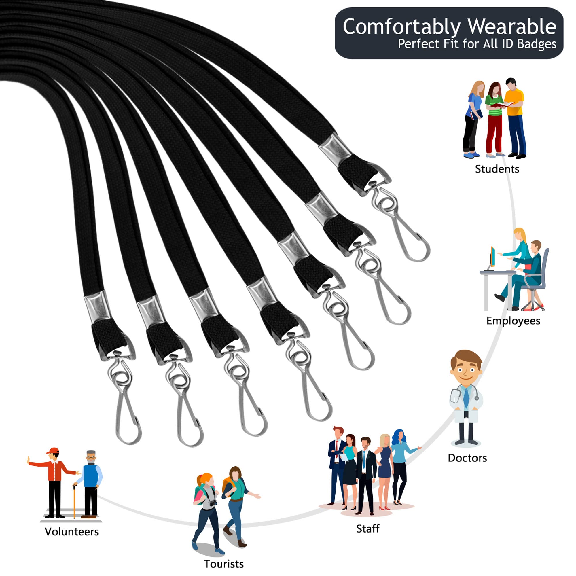 100-Pack Lanyards for ID Badges with Swivel J-Hooks - Versatile Neck Lanyard for Keys, Card Holders, Whistles, and More