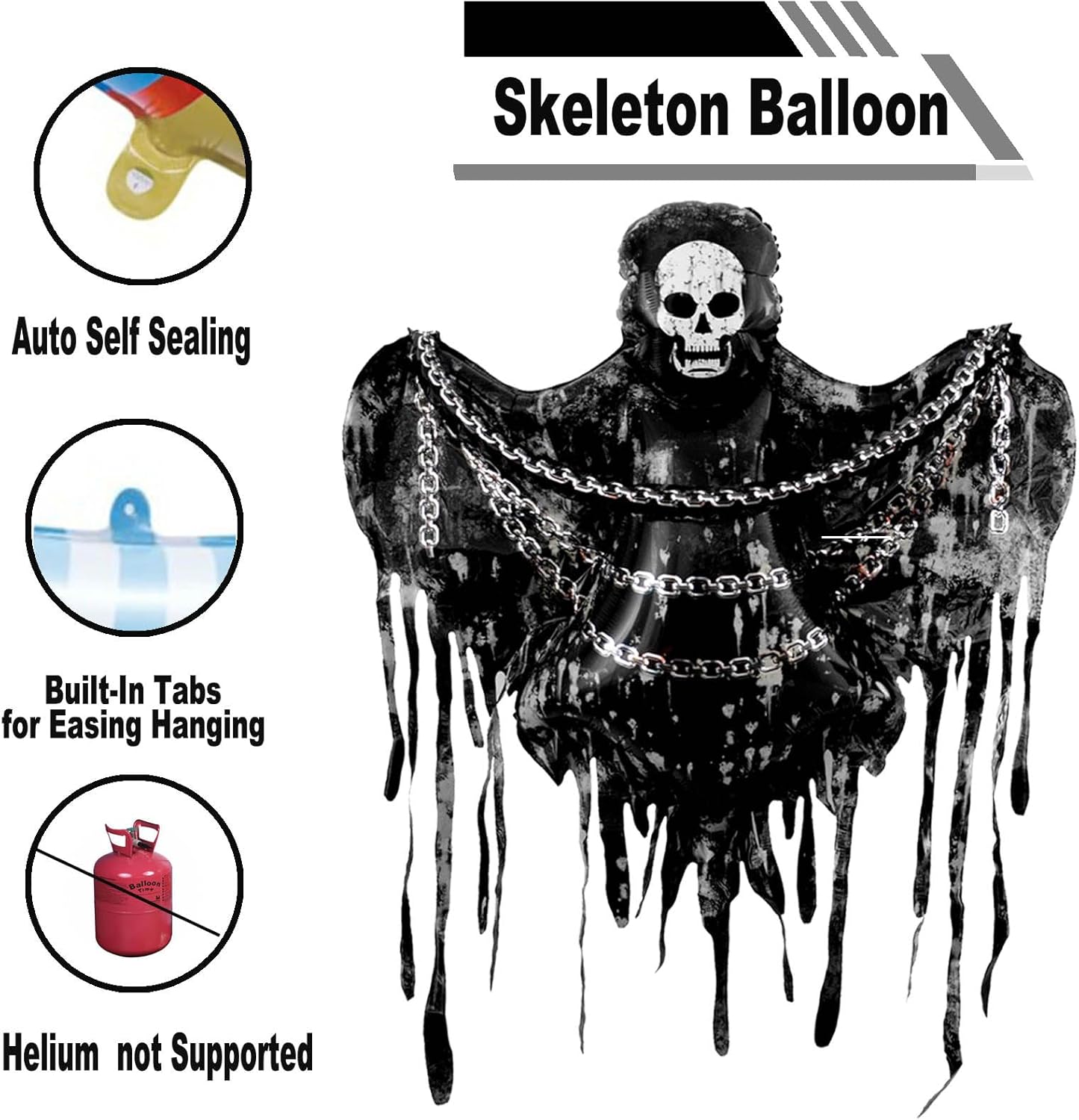 Giant Skeleton Balloons 60Inch - Halloween Decorations Indoor | Scary Skeleton Tassels Foil Balloon for Halloween Birthday Horror Spooky Party Decorations - Image 2