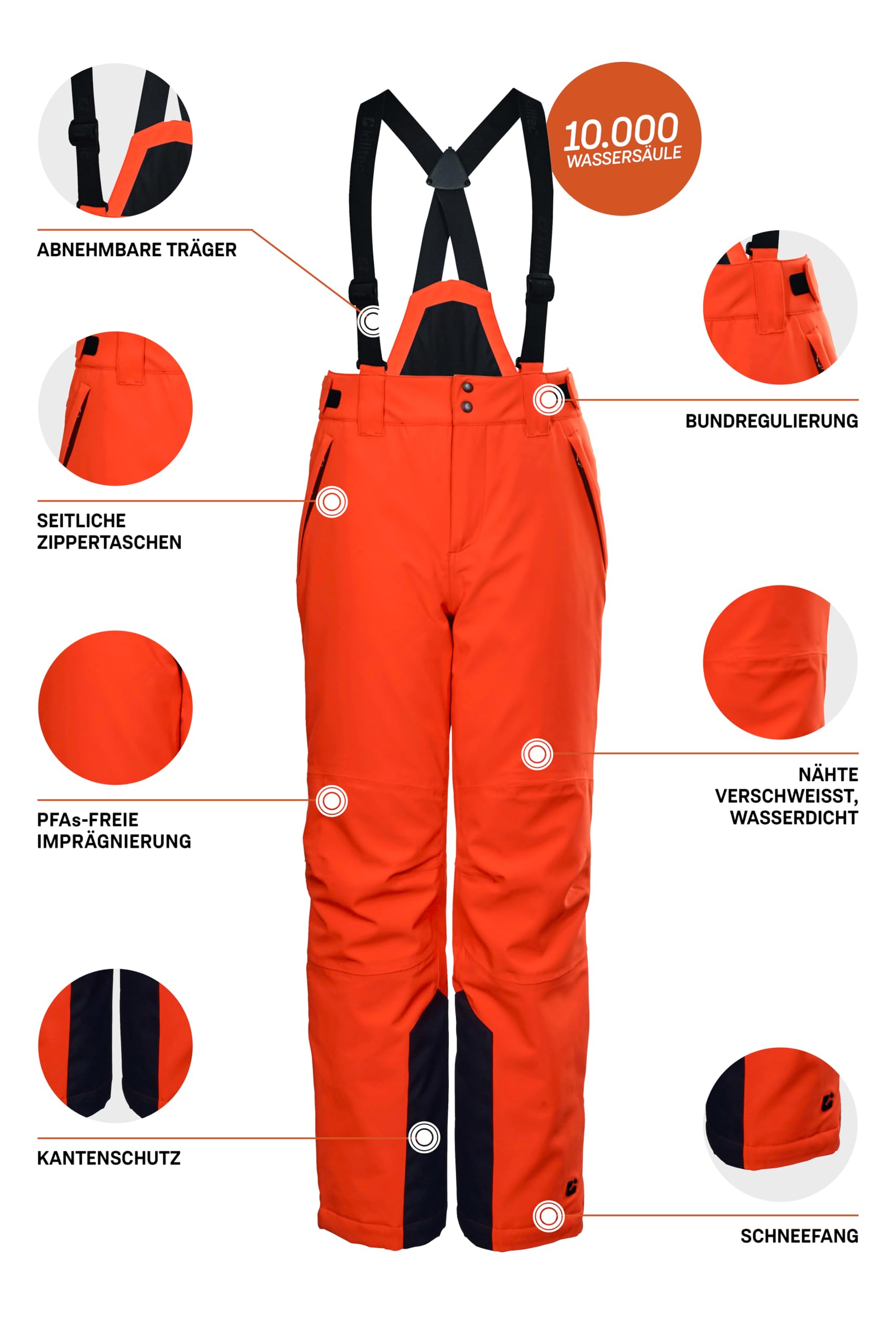 Killtec Jungen Funktionshose/Skihose mit abzippbarem Latz KSW 79 BYS SKI PNTS, dunkelorange, 128, 37310-000