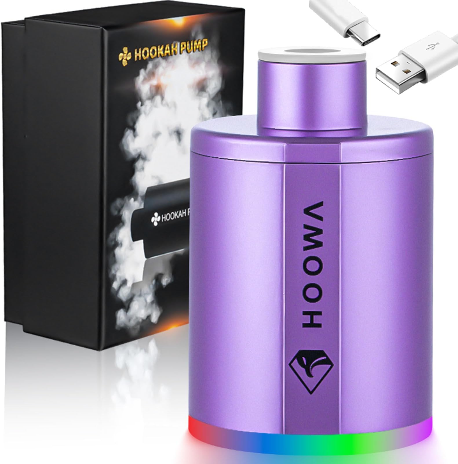 HOOWA Electric Hookah Starter Kit With 1300mAh Rechargeable Battery Led Light Portable Charcoal Starter Burner Helper Shisha Hookah Accessories (Purple)