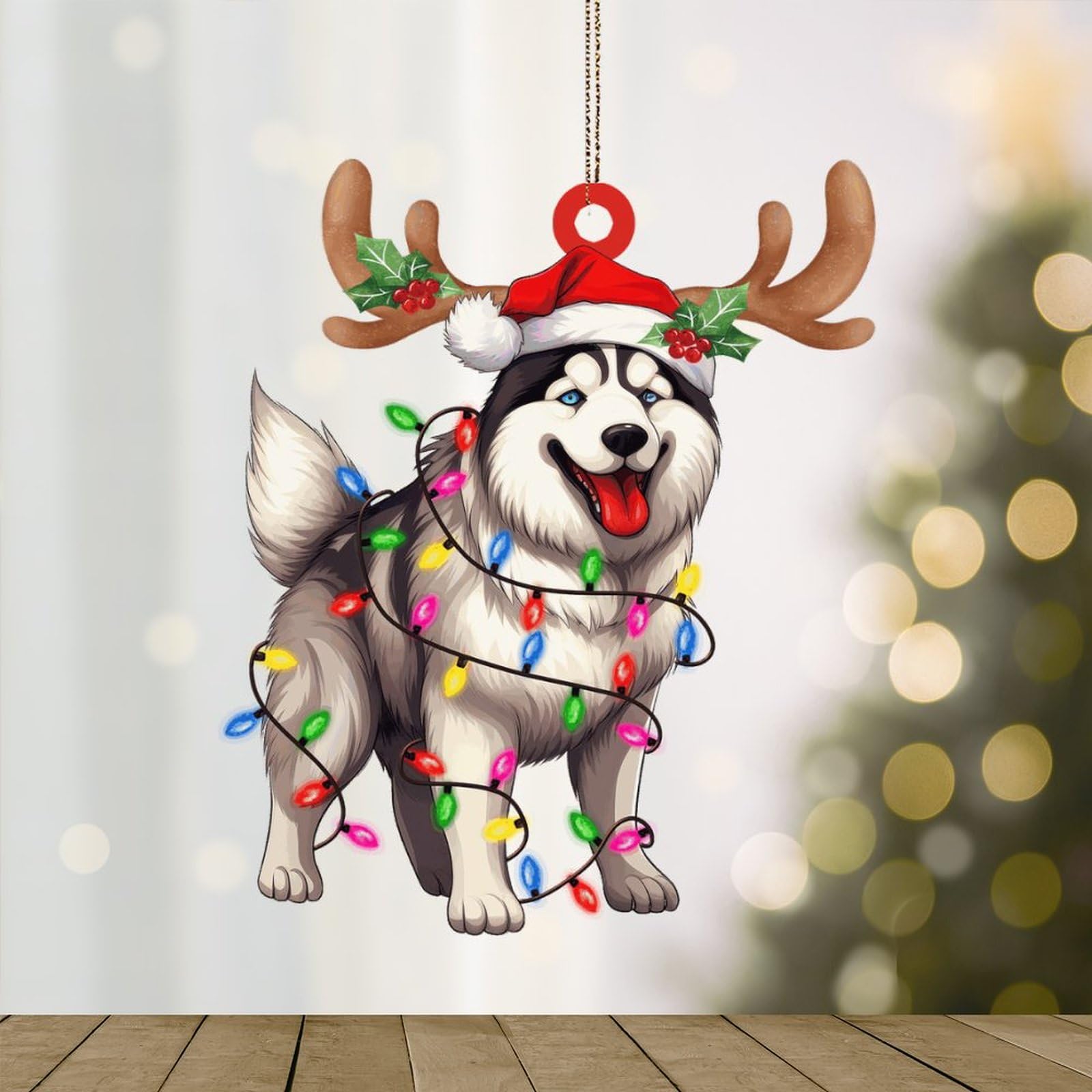 WoGuangis Siberian Husky Acrylic Christmas Ornaments Keepsake Dog Mom Gift Ornaments for Christmas Tree Siberian Husky Dog Lanterns Christmas Antlers Xmas Hanging Ornament Housewarming Gift