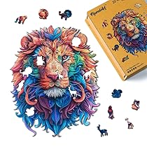 Figured’Art Puzzle in Legno di Animali per Adulti e Bambini, 200 Pezzi – Leone Mandala – Design Originale 23,2×30,5 cm Forme Uniche, Confezione Premium in Legno, Idea regalo