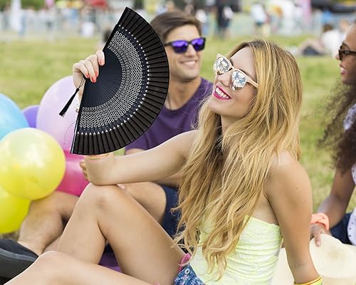 Miniatura 2 de Ventilador de mano para mujer, plegable, chino, japonés, vintage, de seda de bambú, ventilador de mano para baile, música, festival, boda,