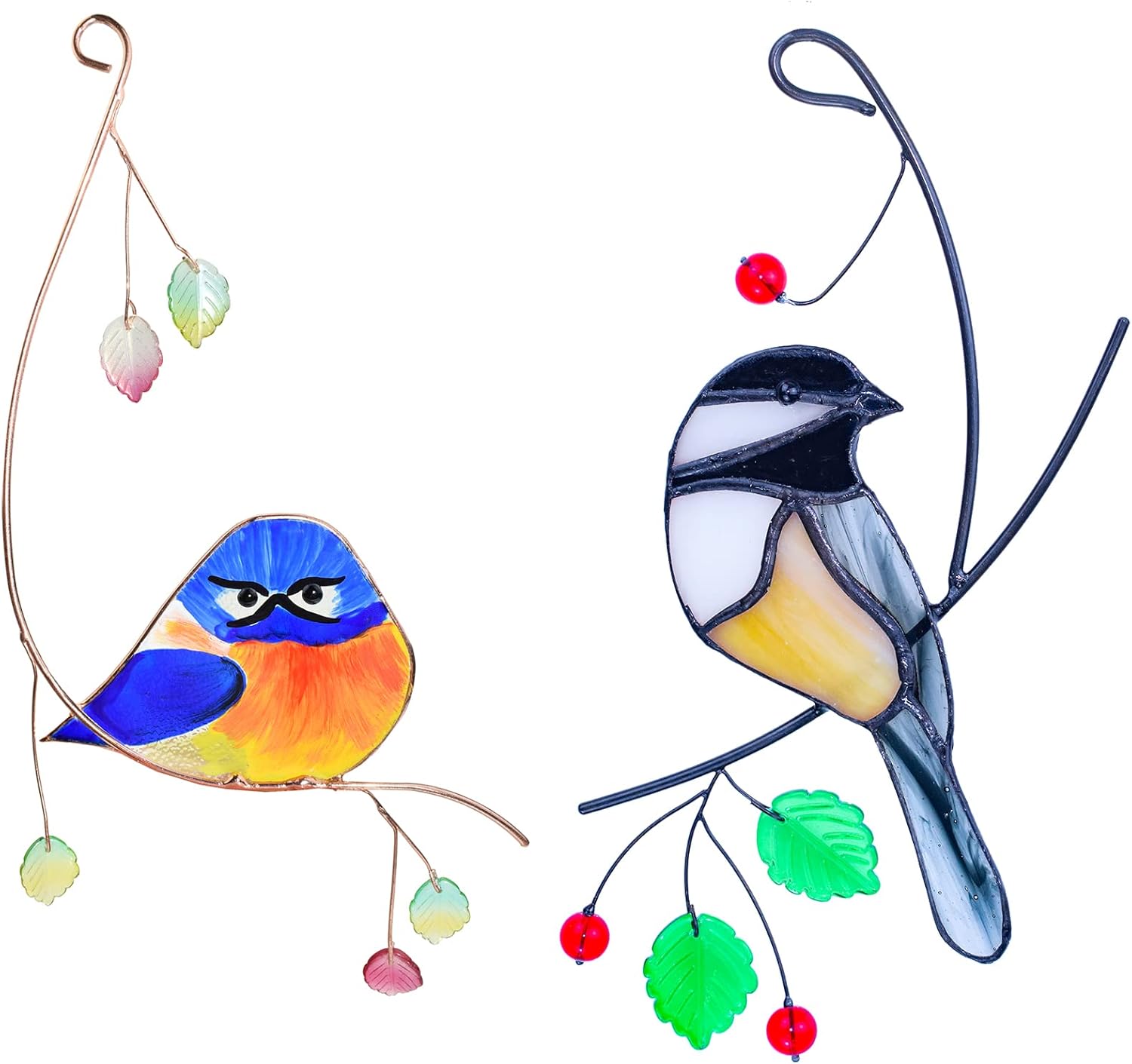 Lolitarcrafts Owl and Chickadee Stained Glass Window Hangings Birds Suncathers for Window