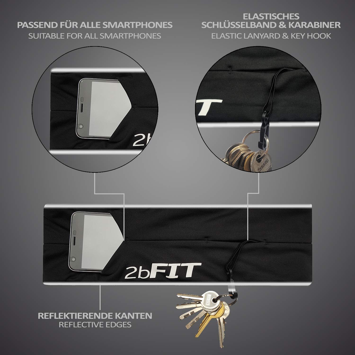 2er Set Laufgürtel – Verstellbar 70-125 Cm, Für Handys Unter 6,7 Zoll, Wasserdicht, Für Joggen & Radfahren