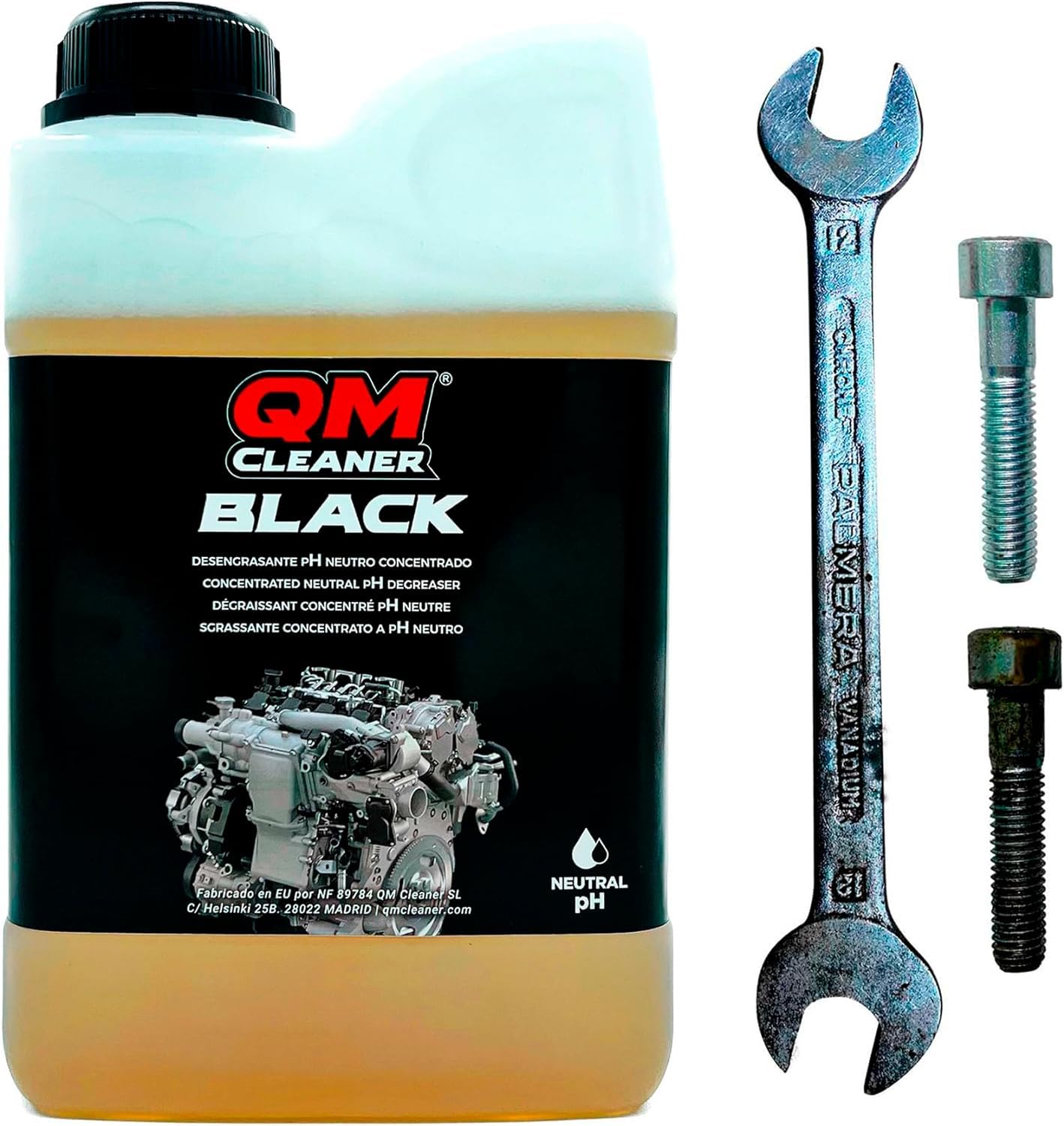 QM Cleaner Black 2 Litri | Sgrassante concentrato Non Acido - Motori, Catene, trasmissioni, frizioni - Diluibile Fino al 25% - Adatto per Lavaggio ad ultrasuoni