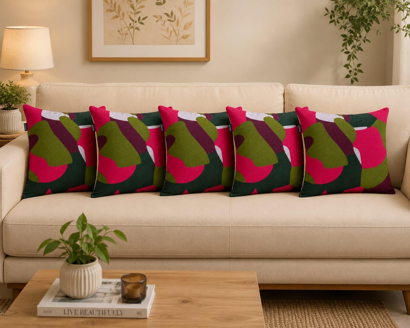 The Furnish Textiles Embroidered Cotton Cushion Cover | 16 x 16 Inch (41 x 41 cm) | Pack of 5 | Multicolor| Hidden Zipper | Decorative Cushion Cover-image-26