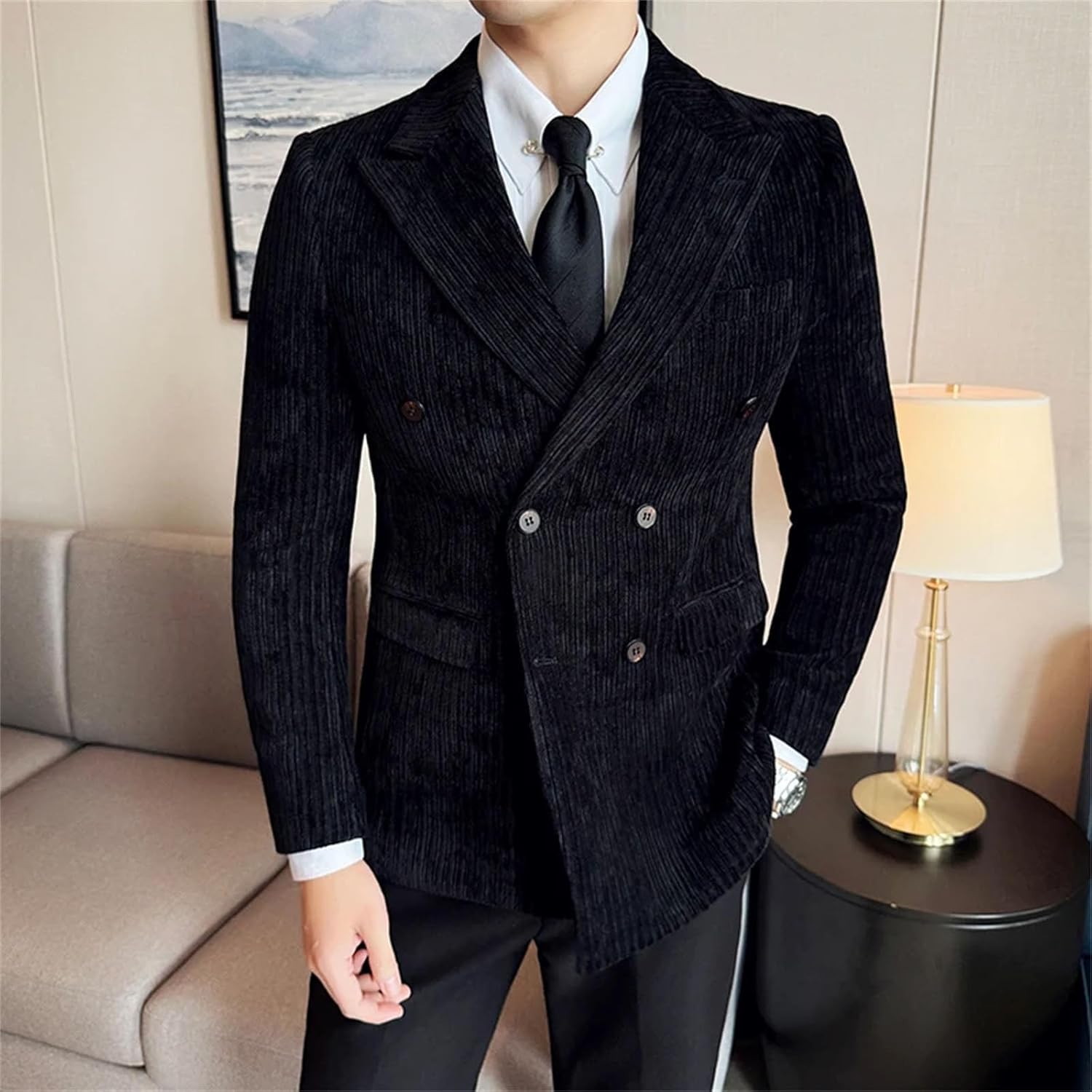 Mens Blazers Casual Business Suit Jackets Slim Fit Double-breasted Banquet Party Wedding Dress Jacket