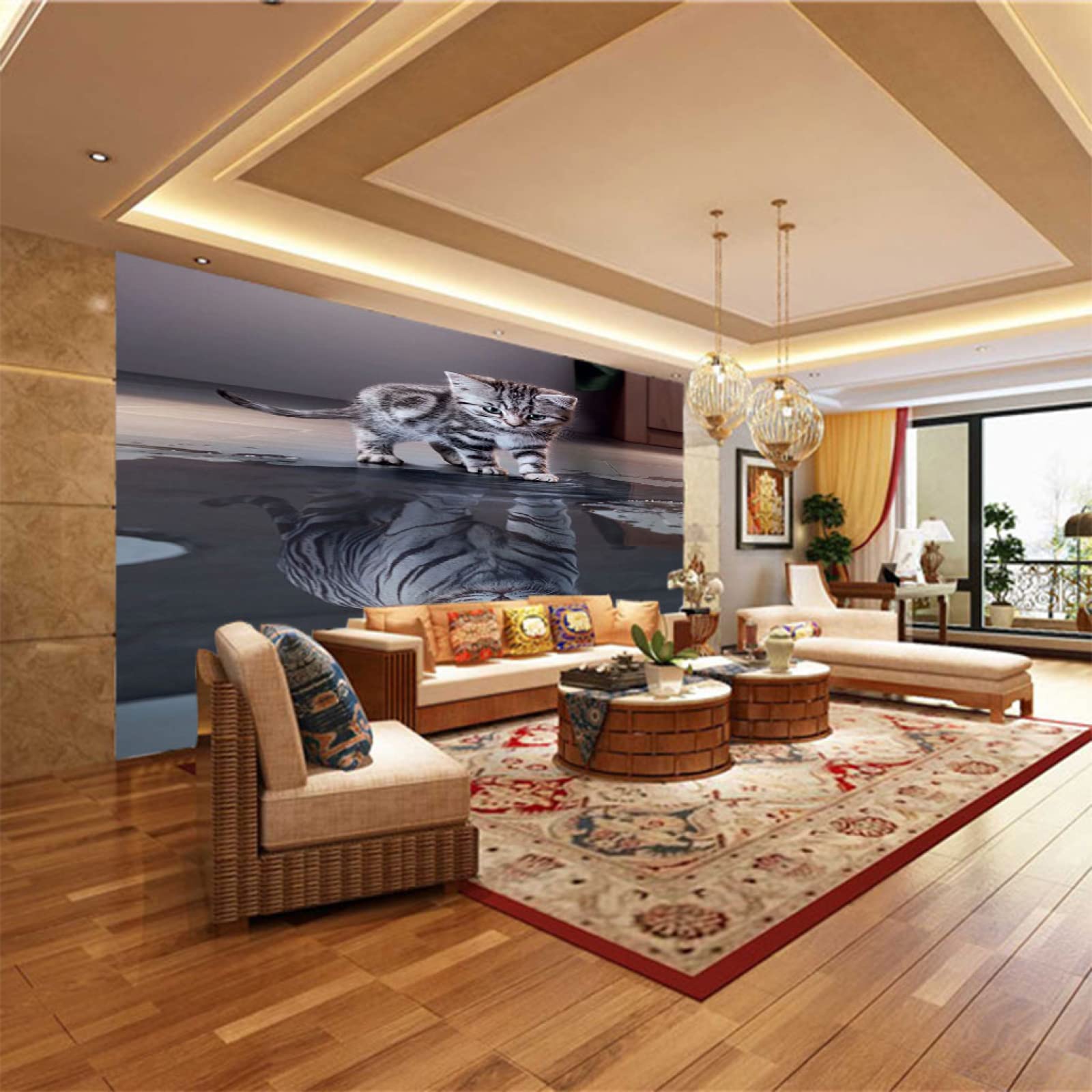 Amazon | SJYHNB 壁紙 の写真の壁画 猫と虎 壁画壁紙 テレビの背景